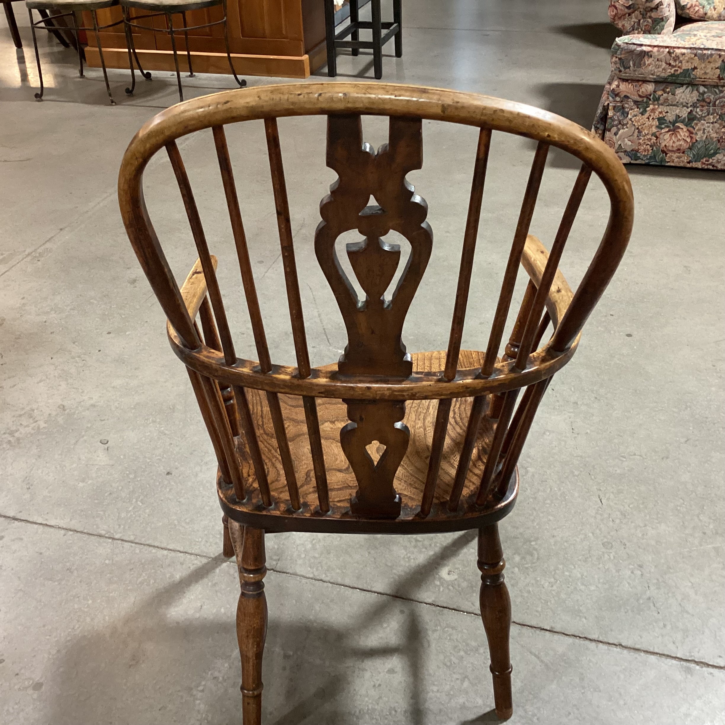 Antique English Elmwood High Back 1800 Windsor Arm Chair 21"x 21"x 41"