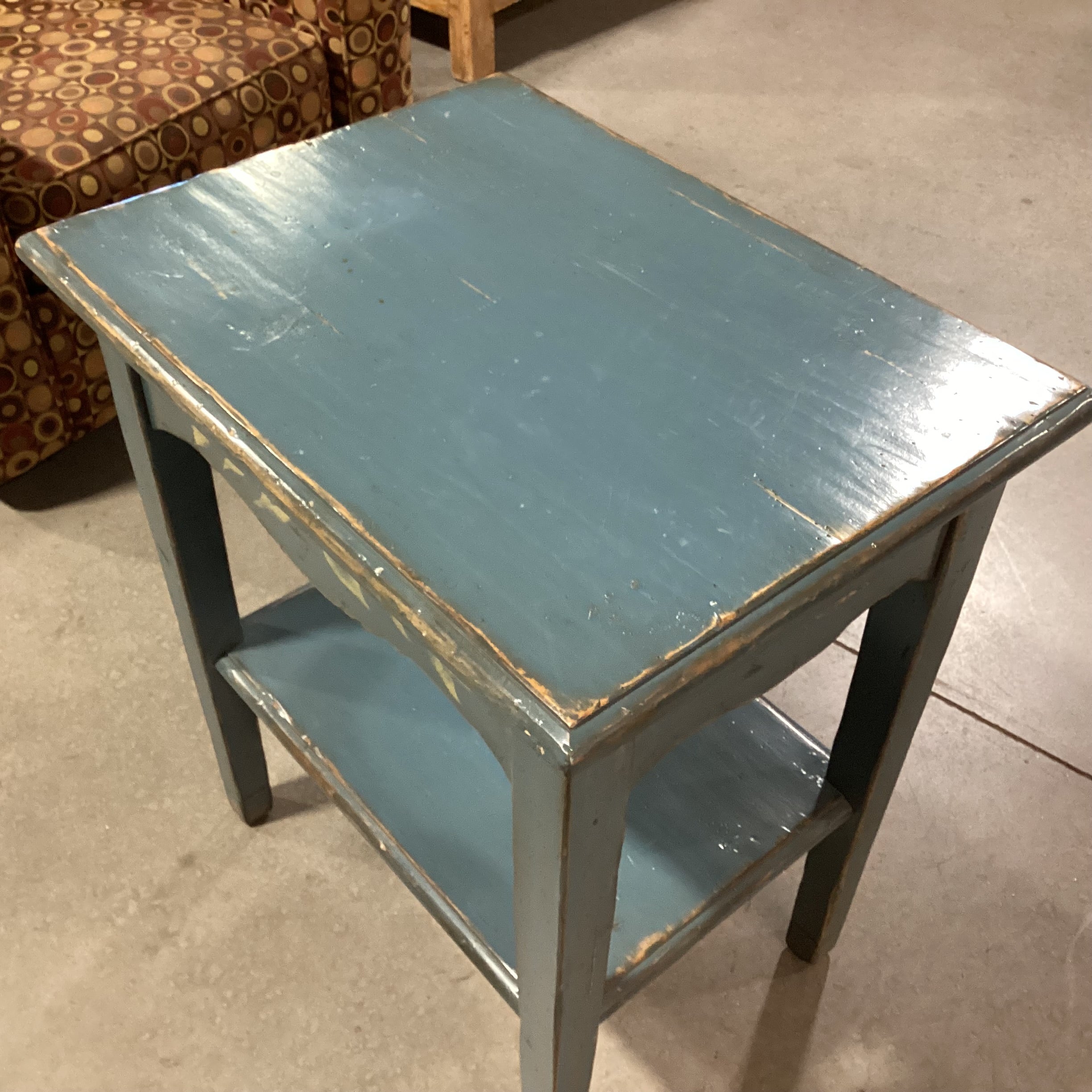 Woodland Furniture Blue Distressed Carved Wood End Table 24"x 18"x 28"