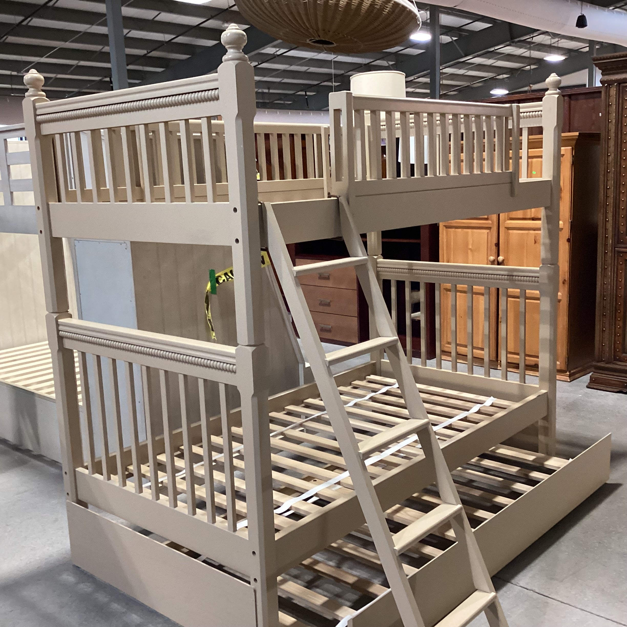 Vermont Tubbs Twin over Twin with Trundle Custom Crafted Sand Finish Carved Wood Bunk Bed Set 44"x 81"x 75"