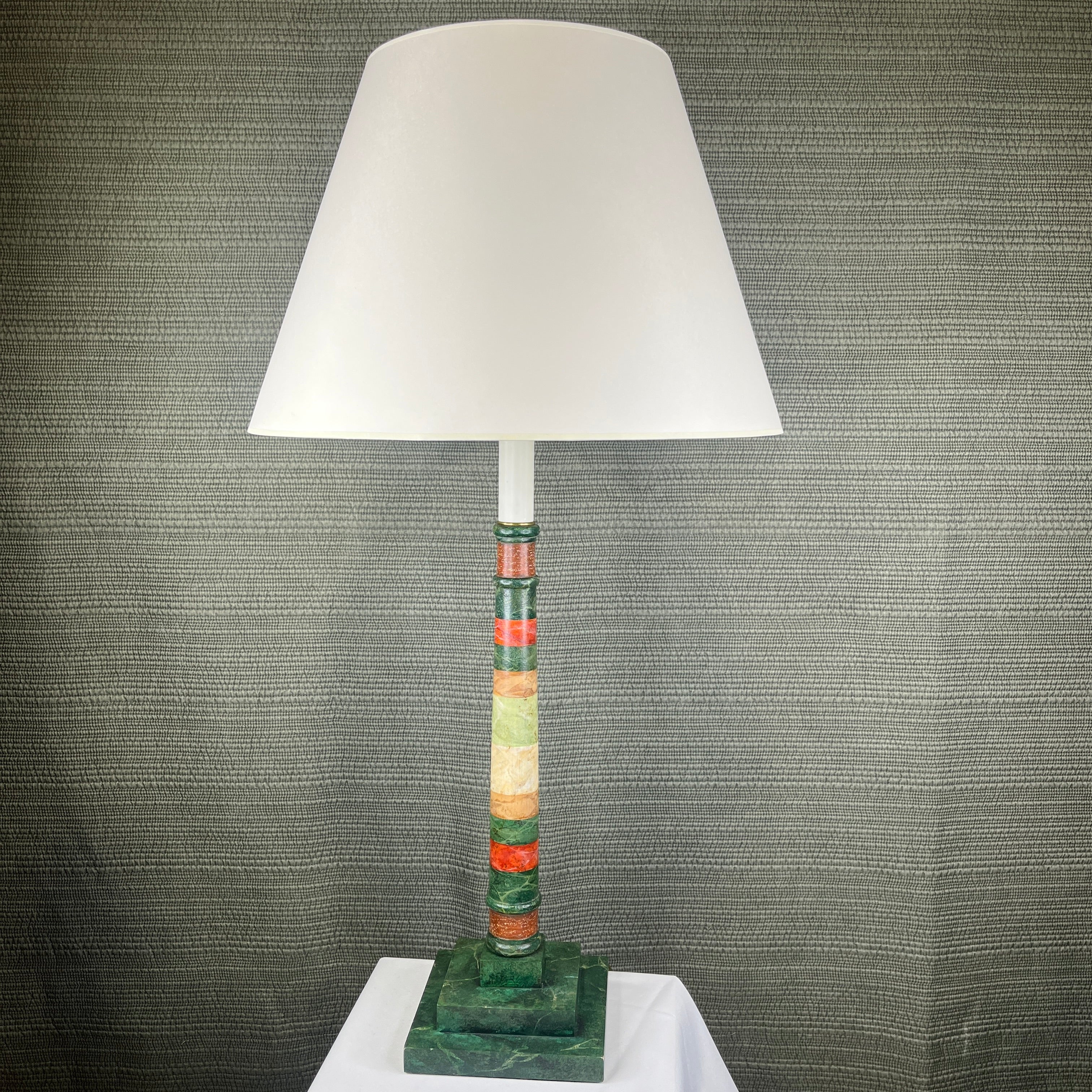 Custom 2-Light Green and Red Faux Wooden Marble with Shade Table Lamp 7"x 7"x 34"