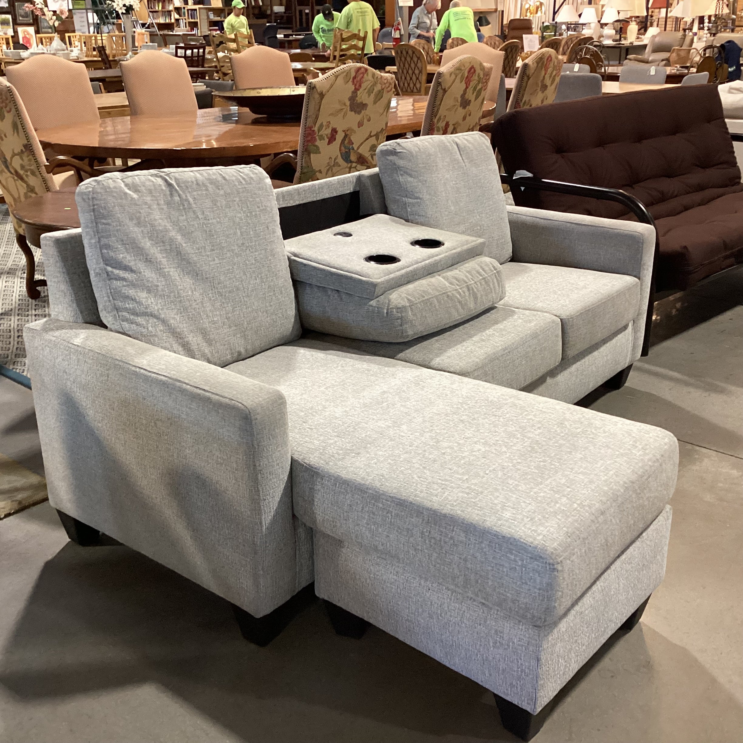Heather Grey Woven With Flip Down Console 2 Piece Sectional 80"x 58"x 33"x 35"