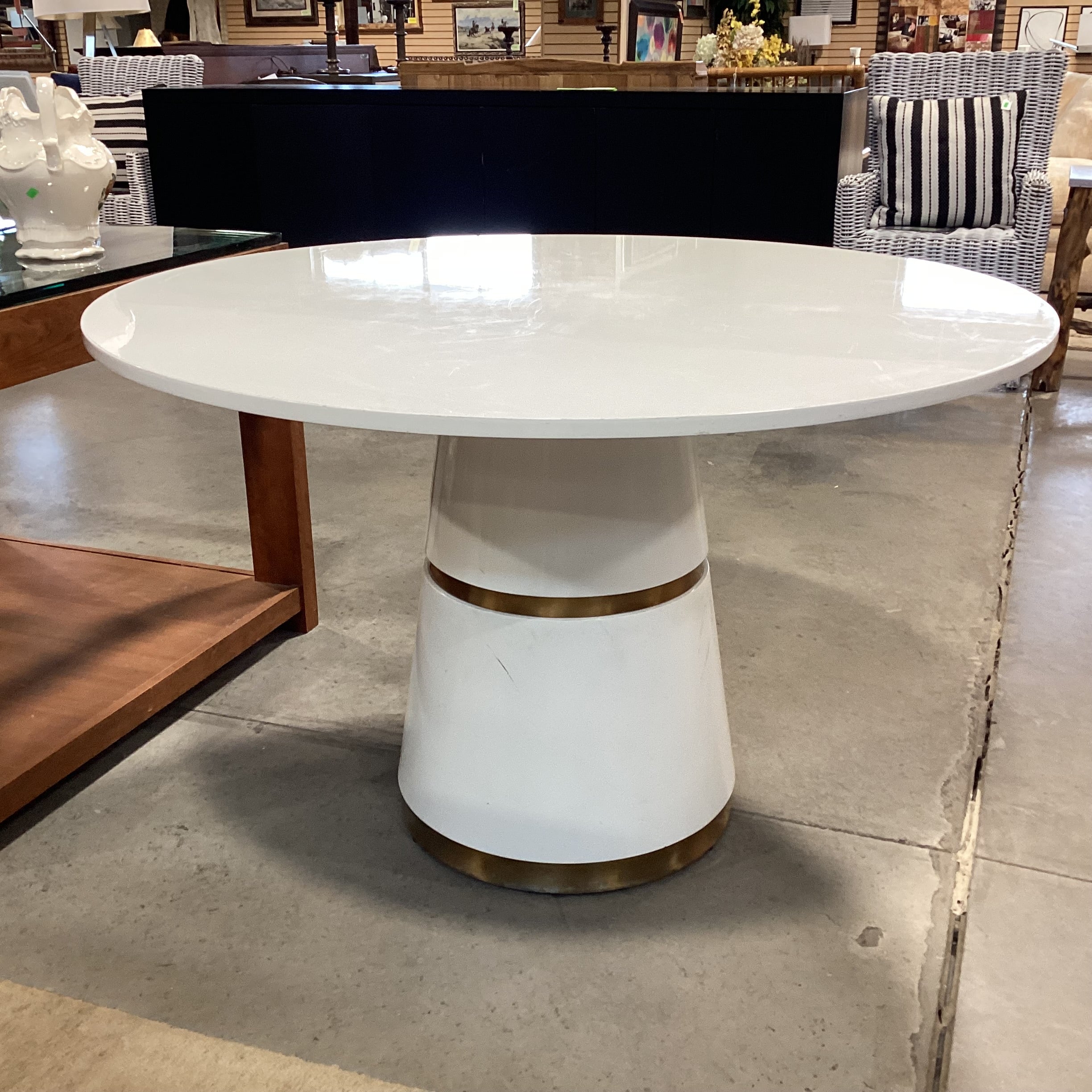 TOV Rosa White Lacquer Round Pedestal Dining Table 47" Diameter x 30"