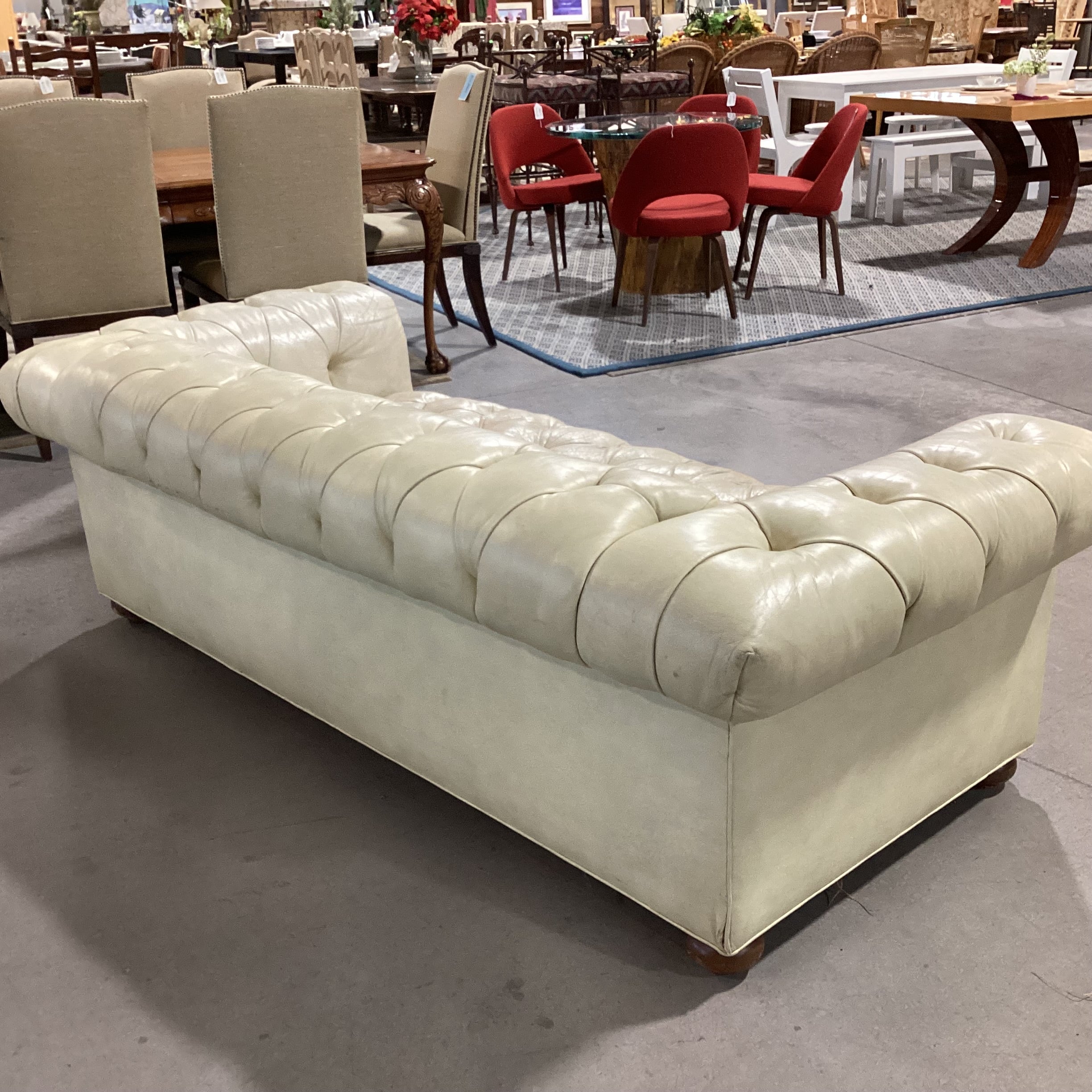 Cream Leather Tufted Chesterfield Sofa 80"x 36"x 25"