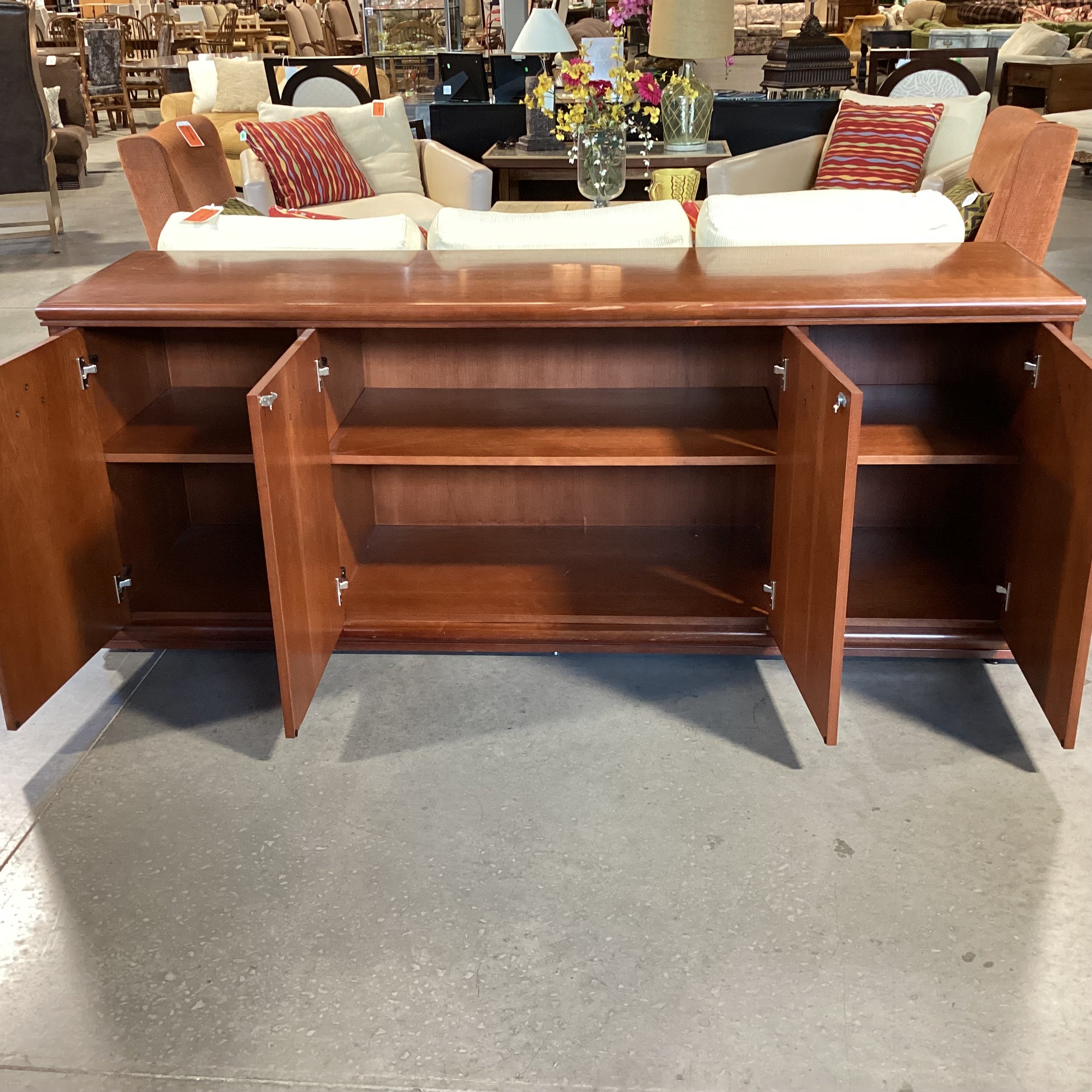 Cherry Finish Veneer & Wood 4 Door with Shelves Office Living Credenza 78.5"x 22"x 30.5"