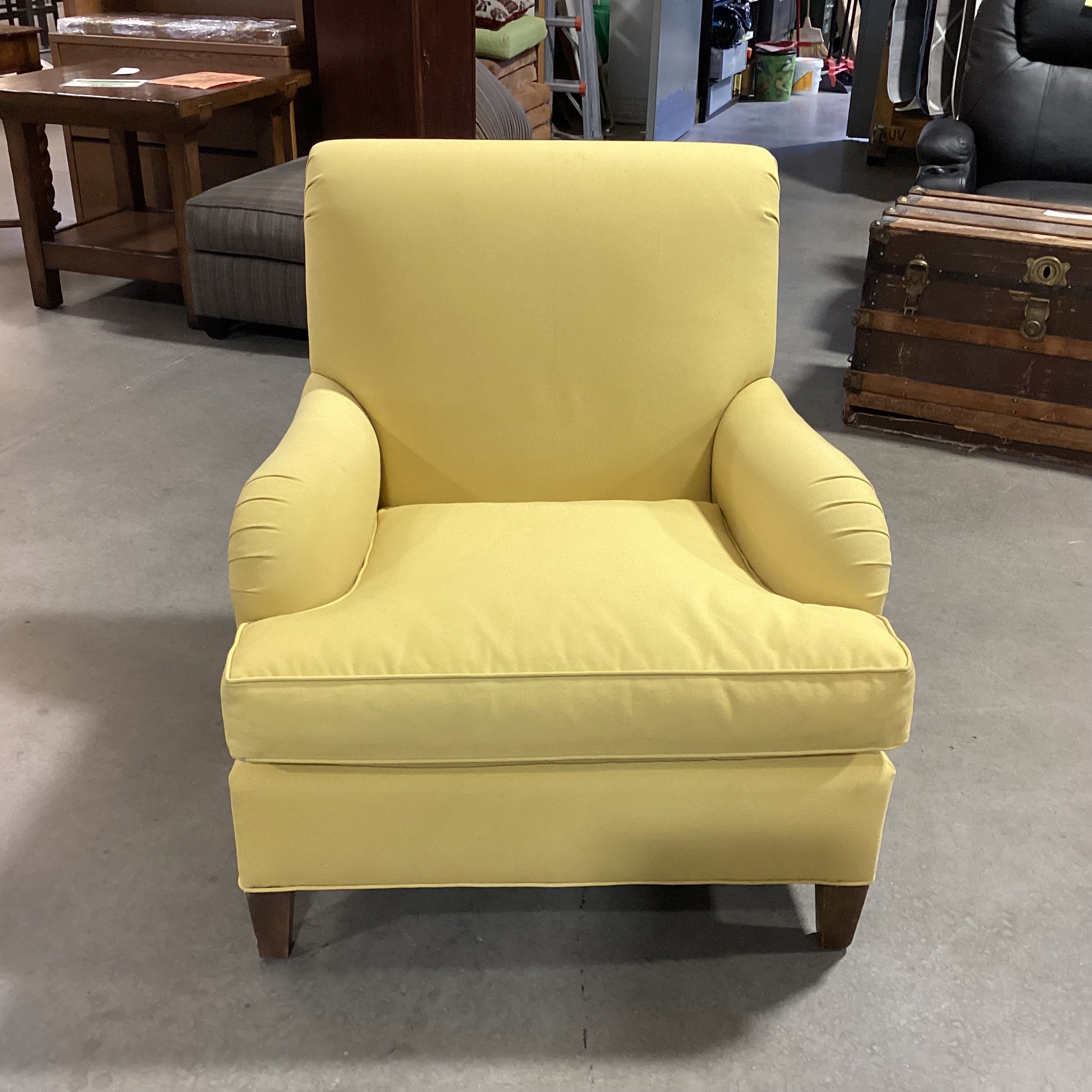 Custom Yellow Canvas Style & Down Roll Back & Arm Detail Chair 34"x 38"x 35"