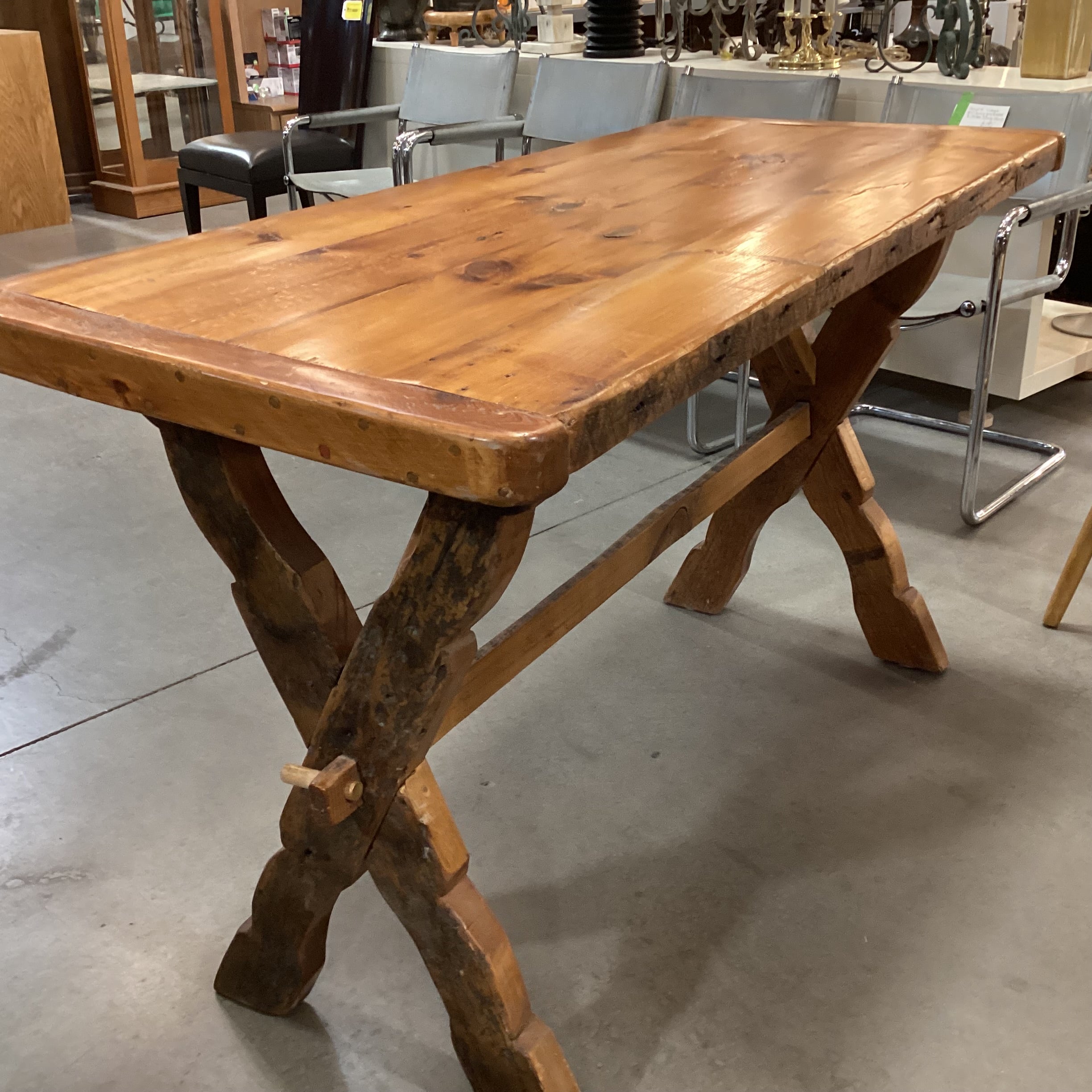 Pine Plank & Live Edge Trestle Desk 54.5"x 24.5"x 32"