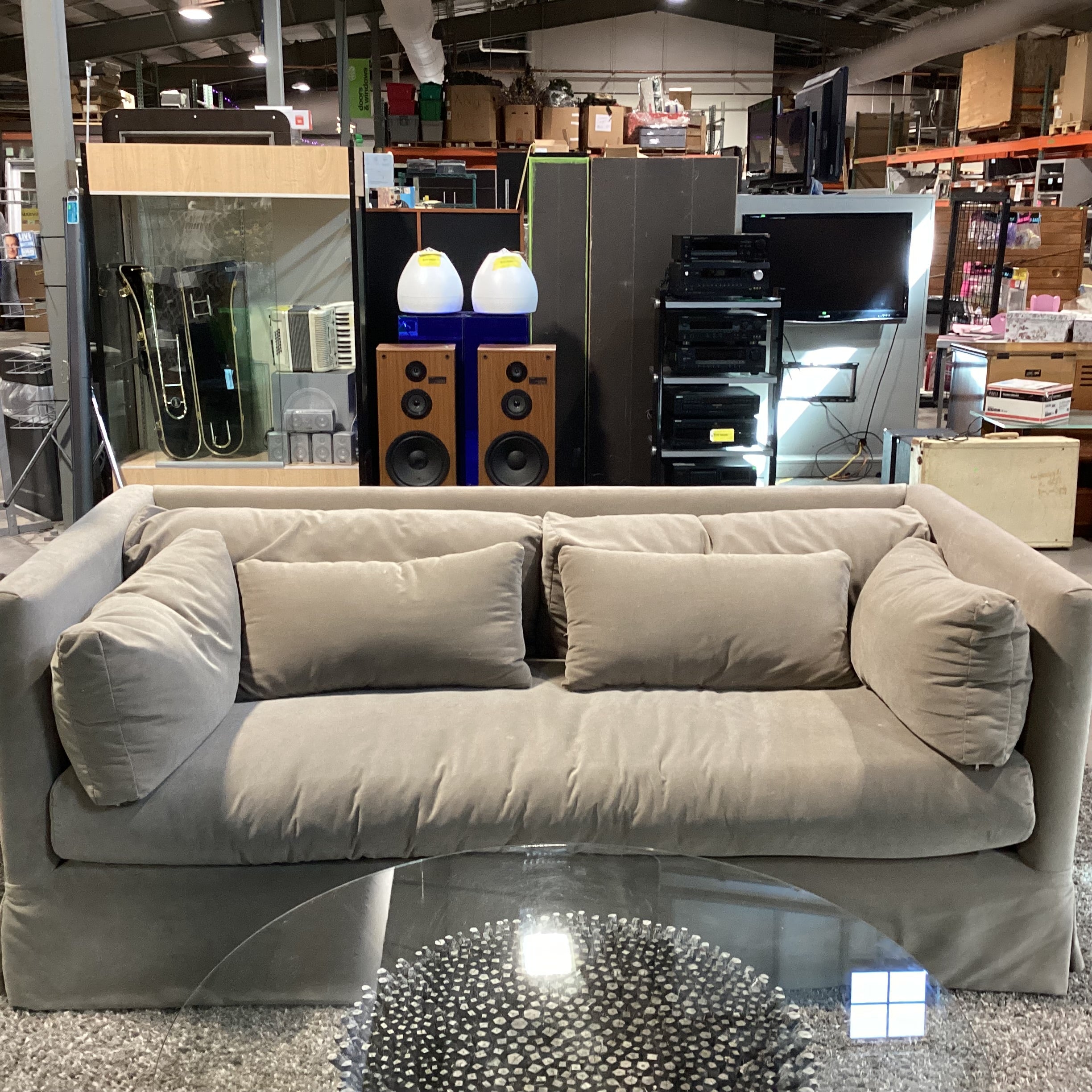 Custom Taupe Velvet Down Sofa 84"x 41"x 34"