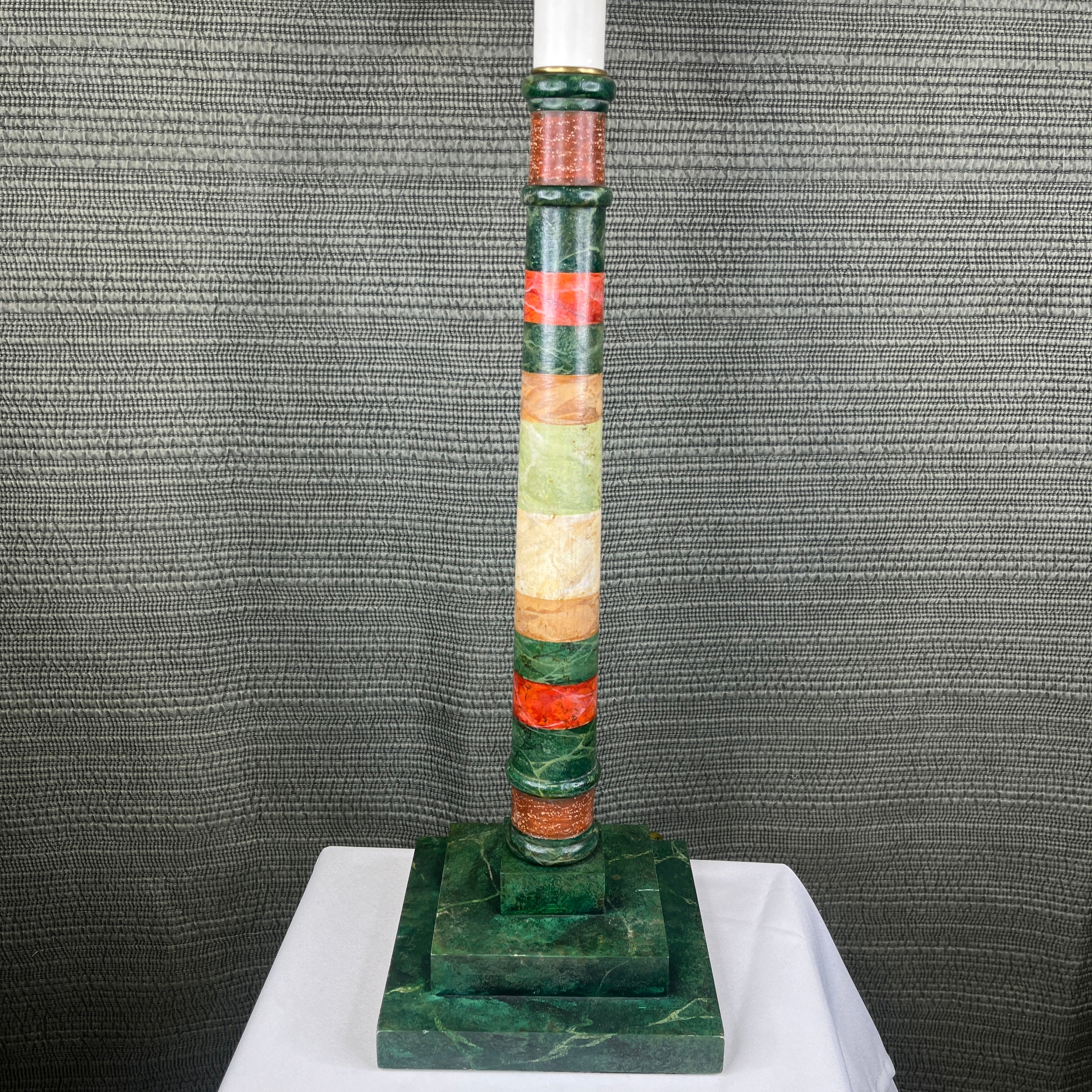 Custom 2-Light Green and Red Faux Wooden Marble with Shade Table Lamp 7"x 7"x 34"