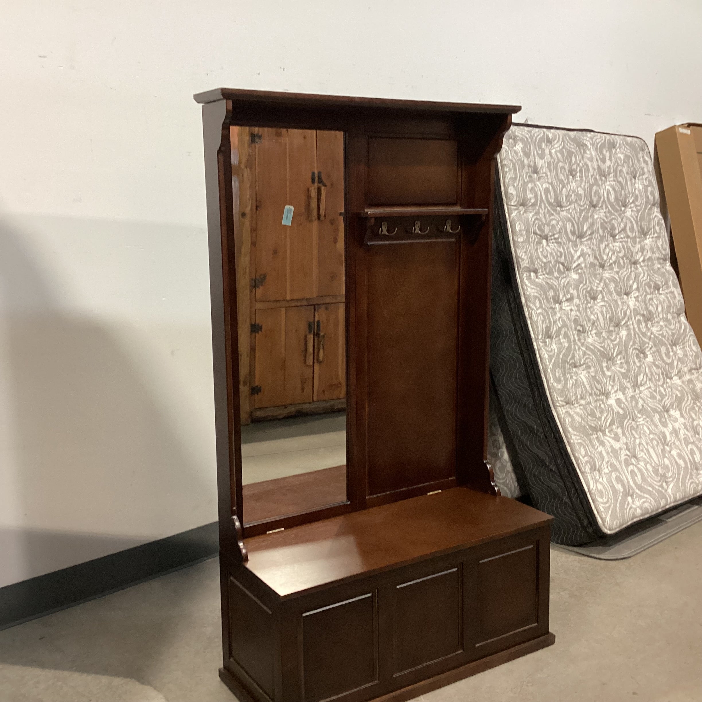 Dark Finish Wood with Mirror & Storage Hall Tree Bench 40"x 17"x 70"