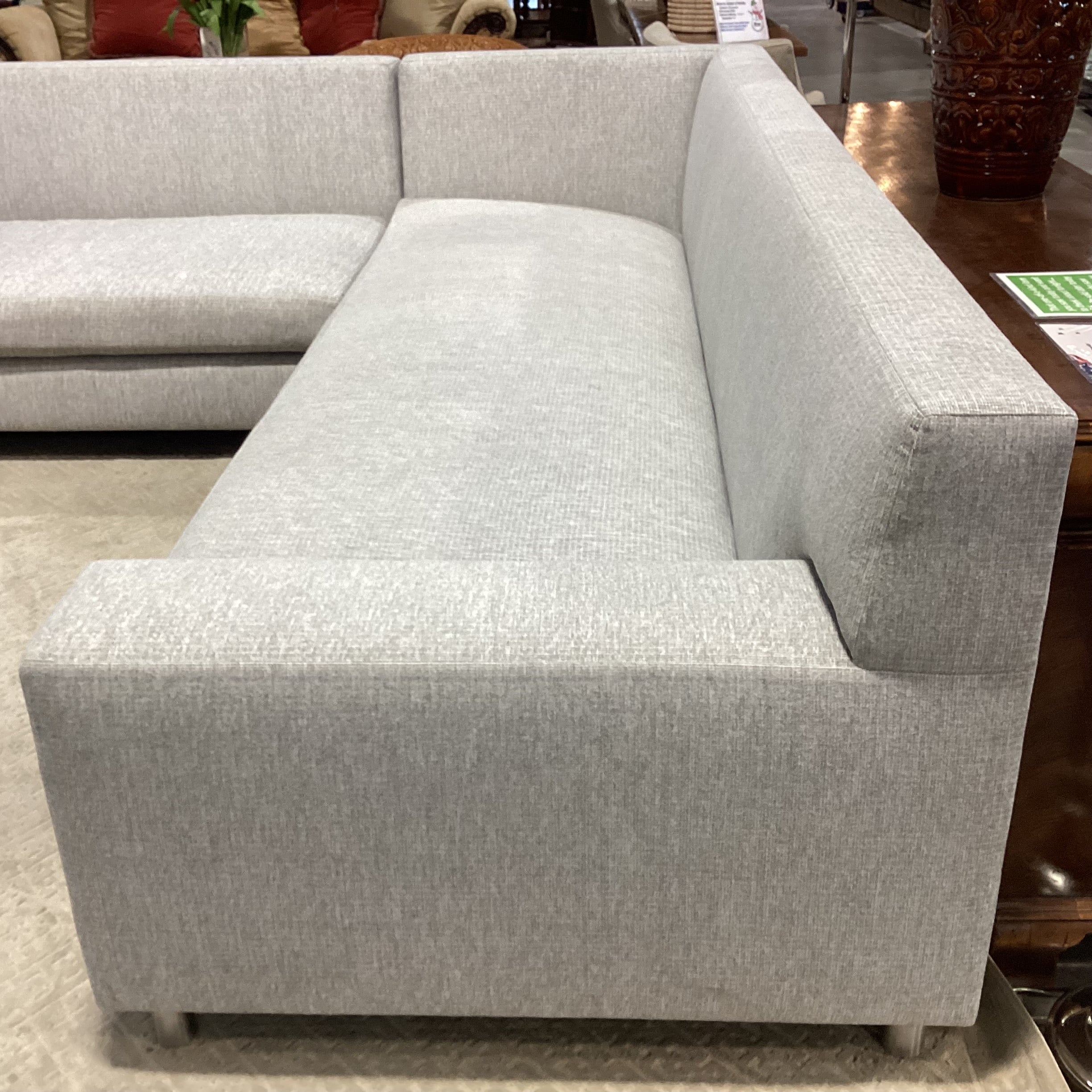 Modern Grey Woven Bench Cushions 2 Piece Sectional 144"x 115"x 41"x 34"