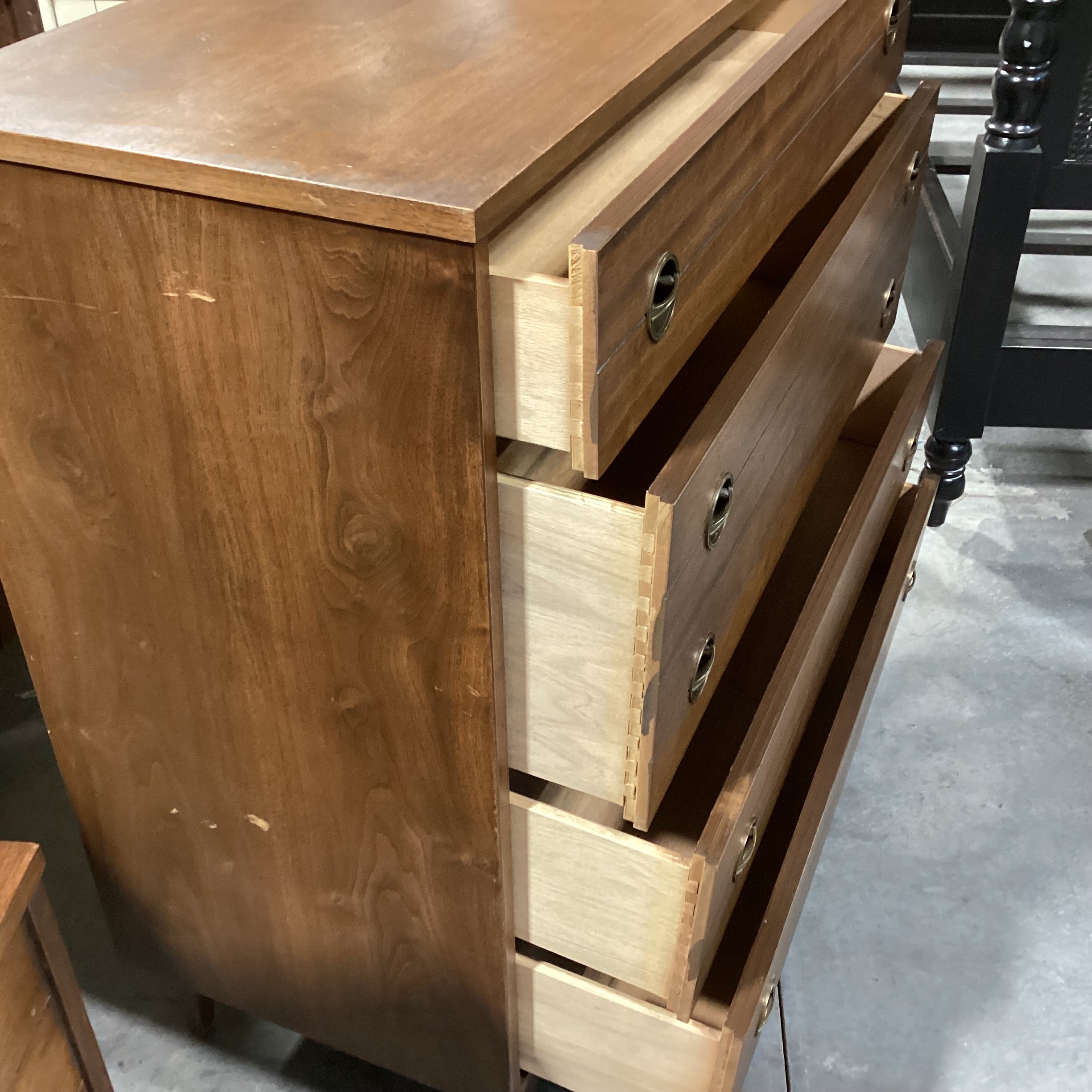 Mid Century Walnut 4 Drawer Chest 38"x 18"x 43.5"