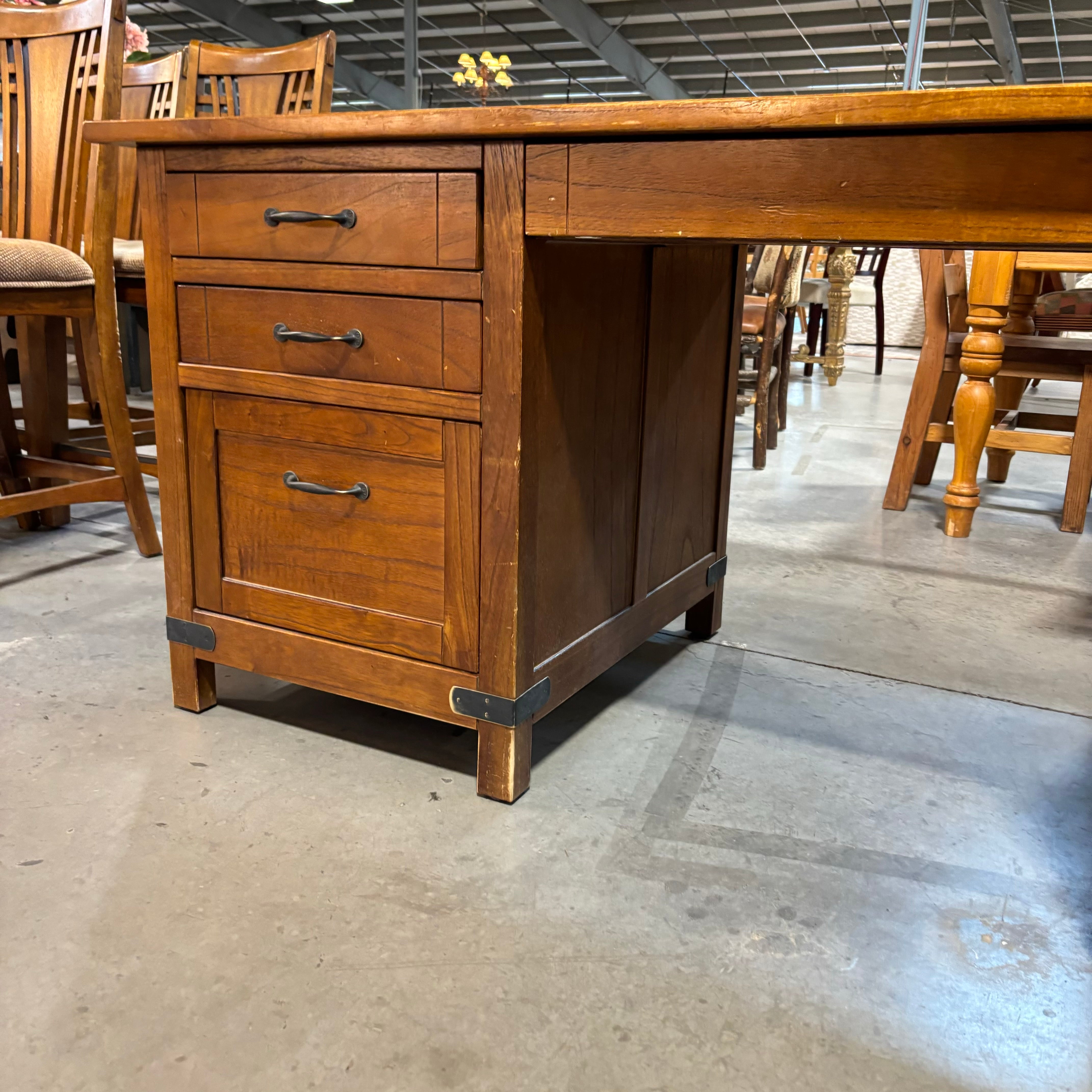Arhaus Solid Wood with Iron Accents 6 Drawer Desk 71"x 31.5"x 30.5"