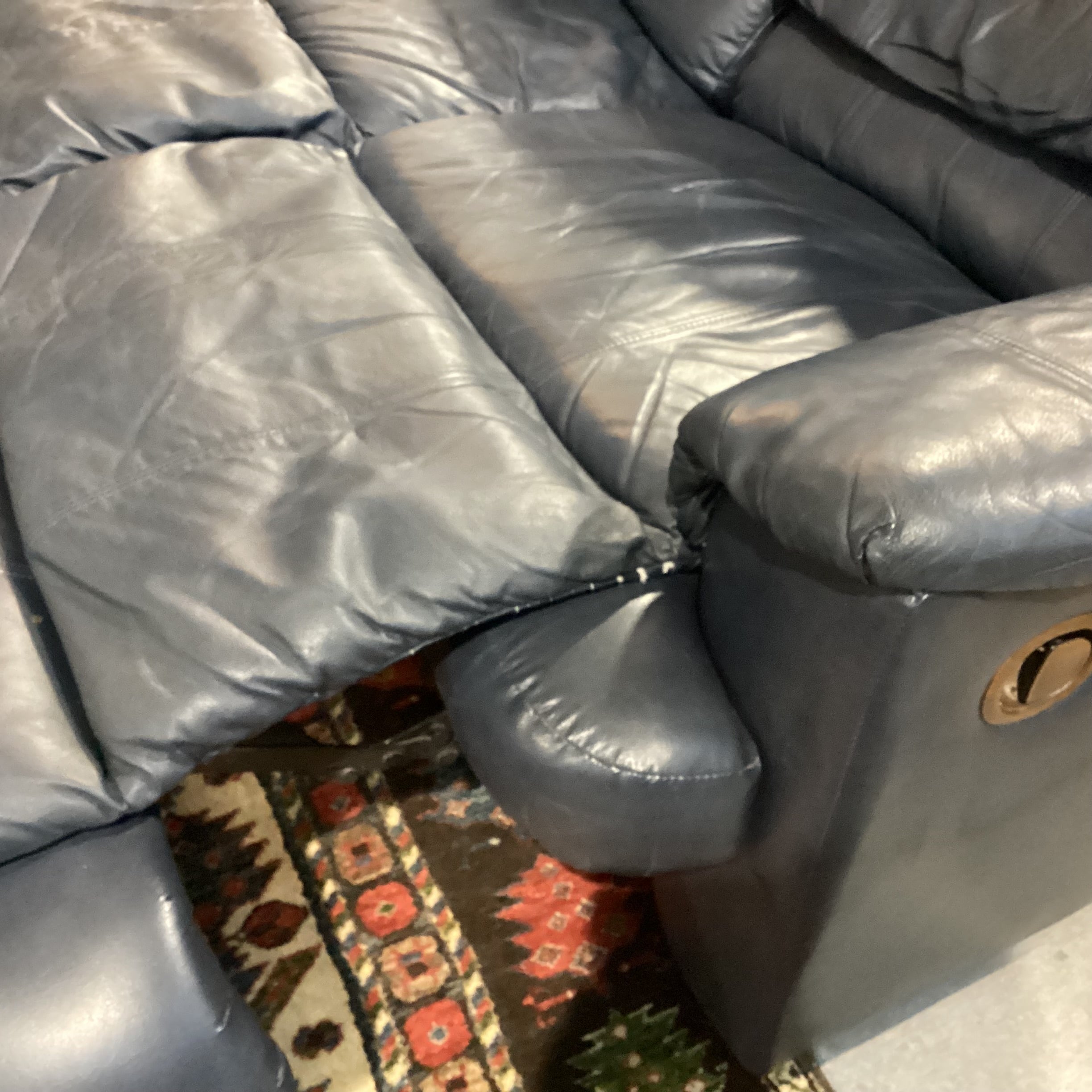 Navy Leather Double Recliner Loveseat Sofa 64"x 40"x 37"