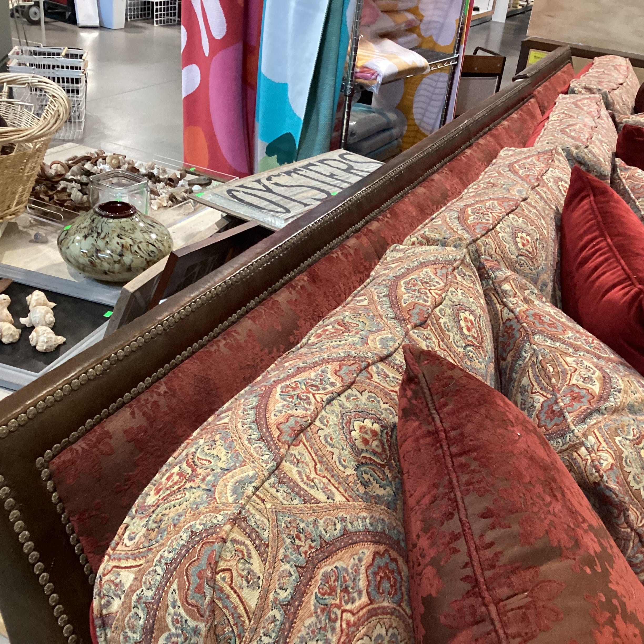 Massoud Luxery Western Leather Nailhead Ornate Floral & Reverse Velvet 2 Piece with Chaise Sectional 130"x 72"x 45"x 38"