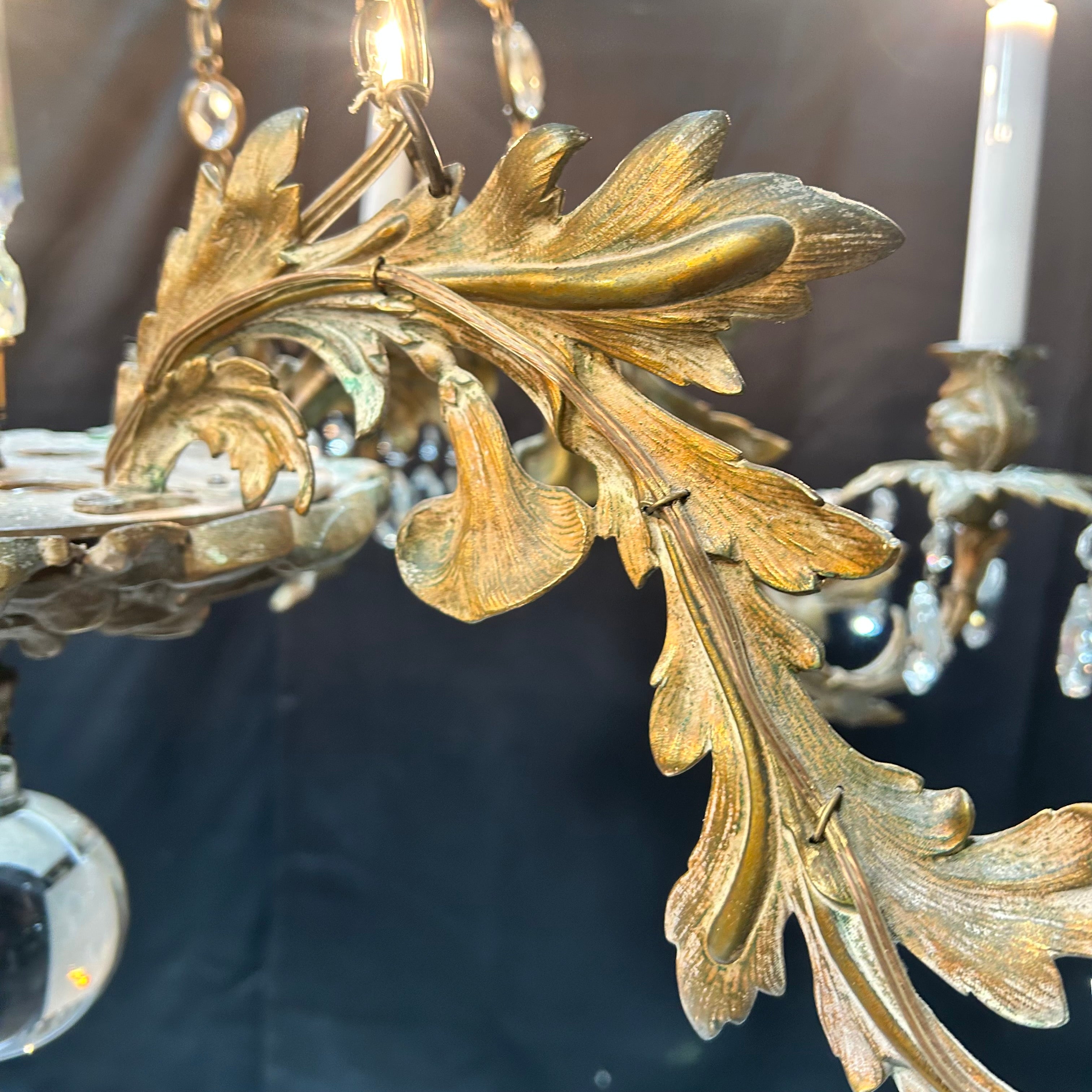 Antique European -Style Brass Gilt With Crystal Prisms  34"x 30"Chandelier