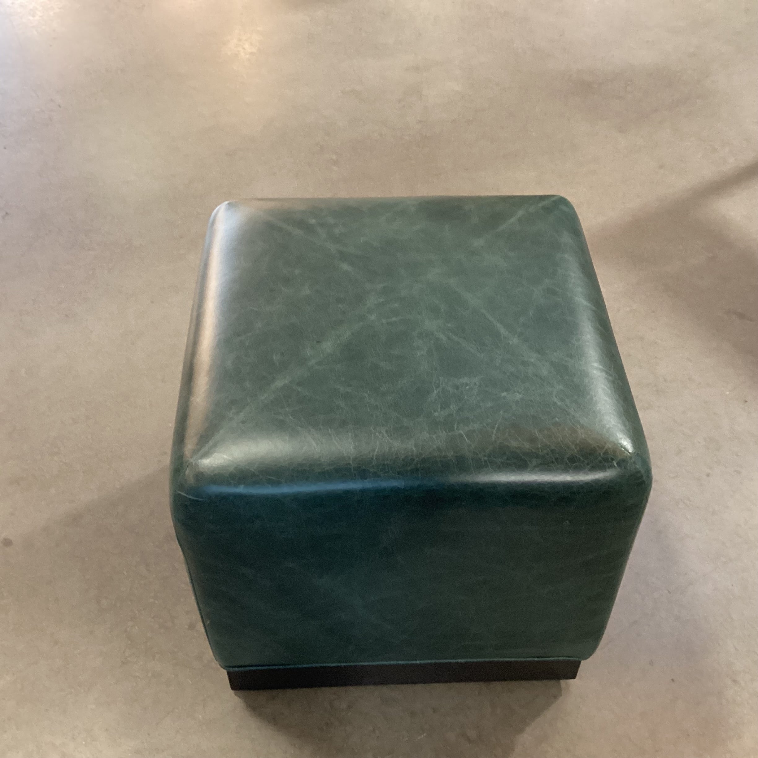 Teal Leather Black Oak Base Cube Ottoman 19"x 19"x 18.5"