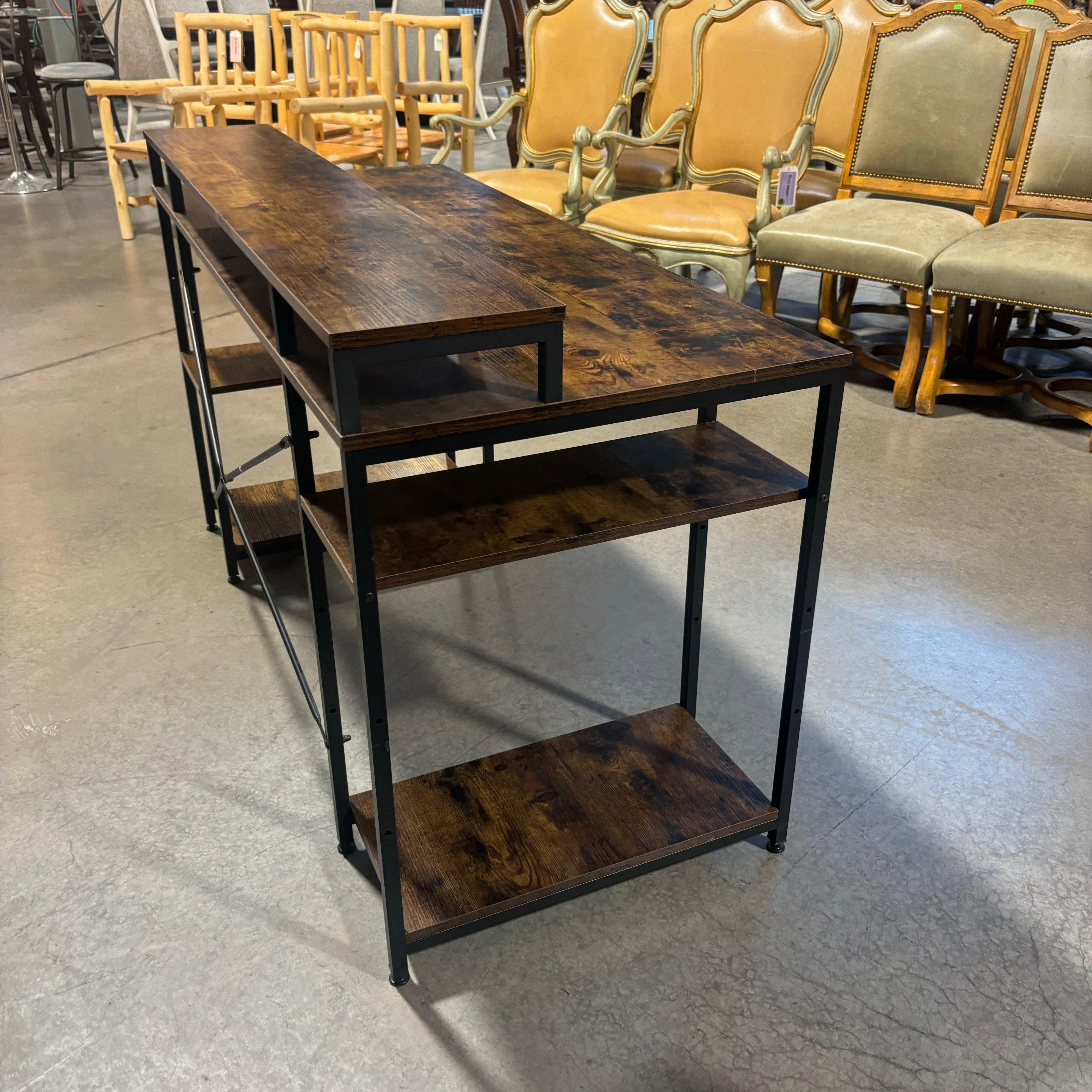 Wood Style Laminate with Metal Legs 4 Shelves & Multi Surface Top Desk 55.5"x 23.5"x 34"