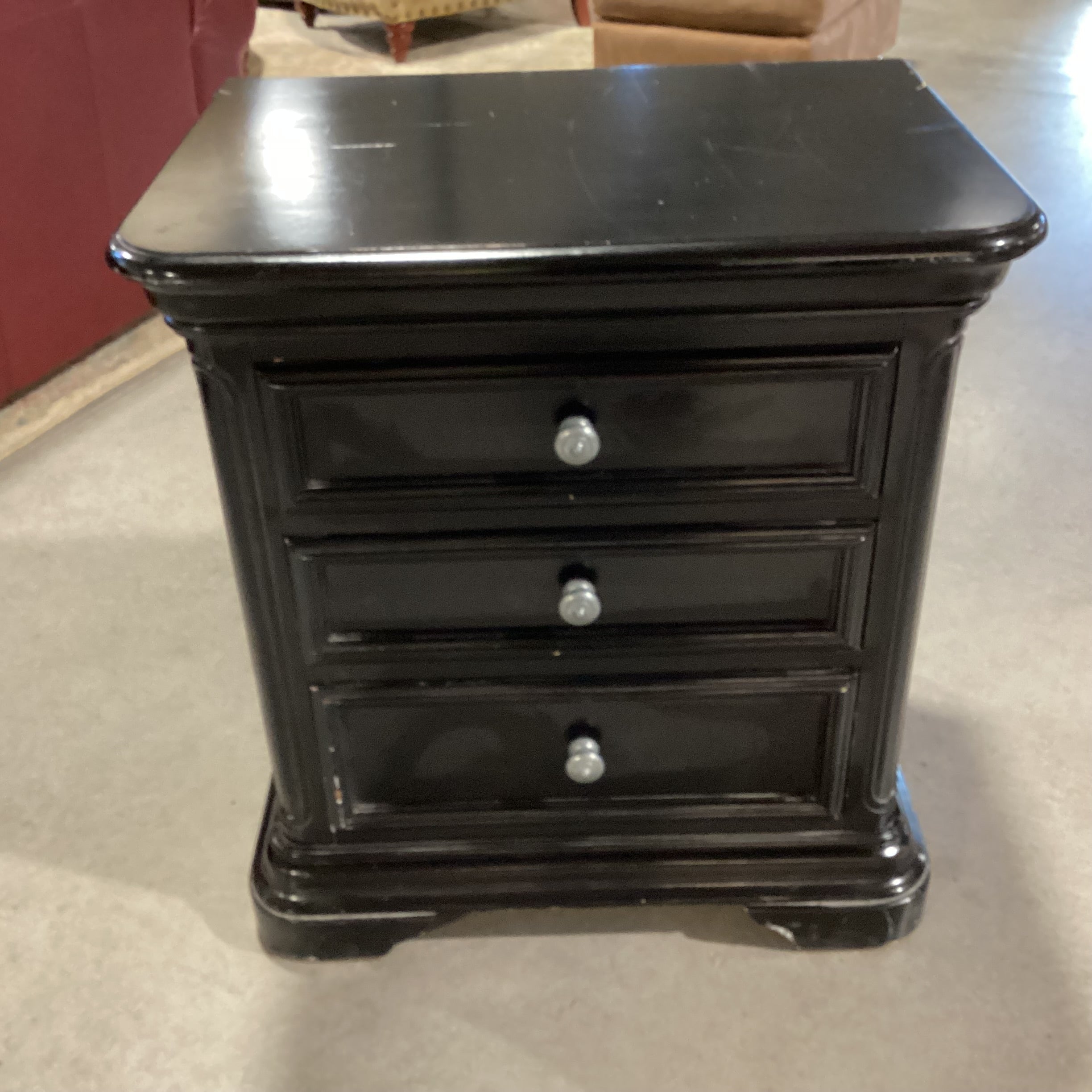 New Classic Black Wood 3 Drawer Nightstand 27"x 19"x 29"