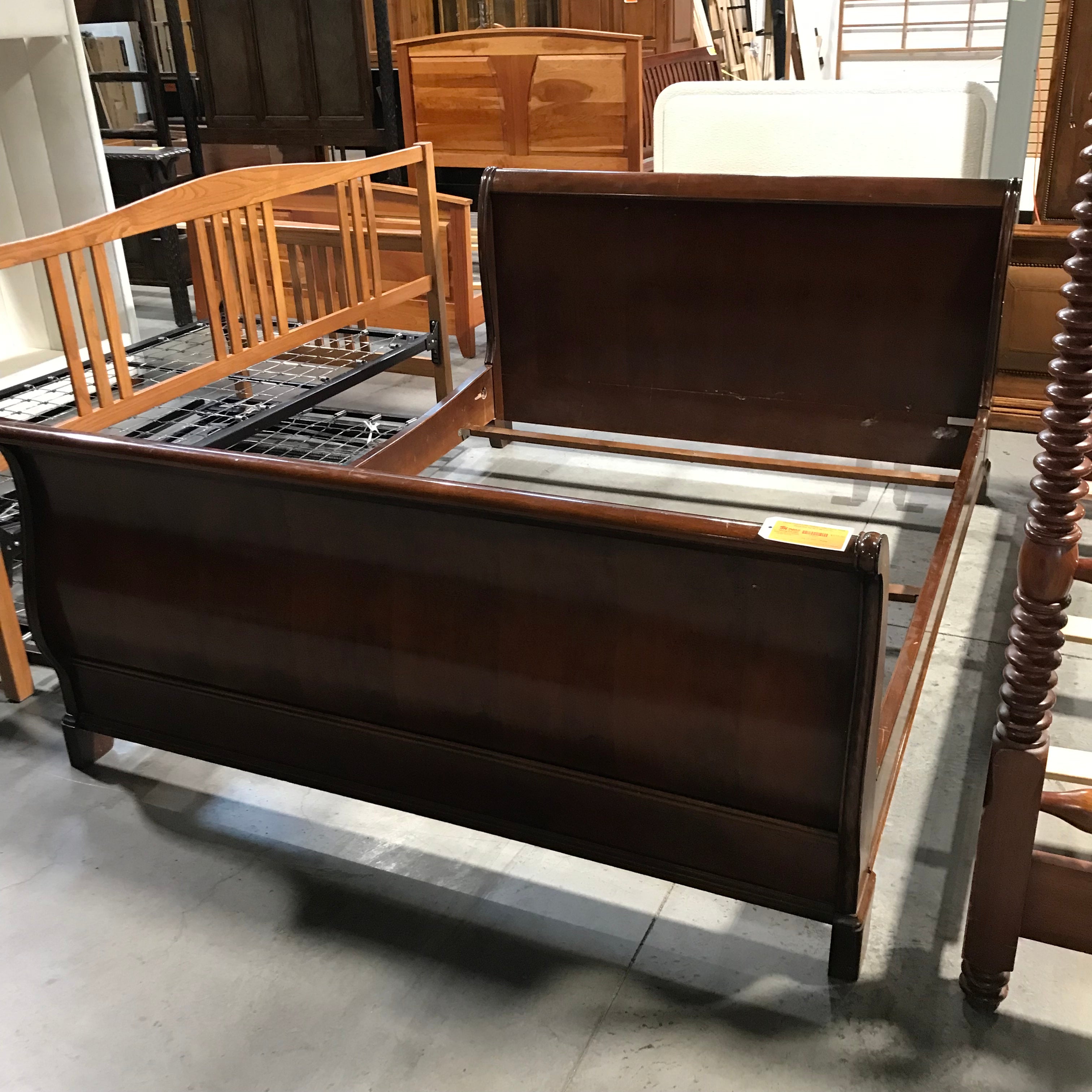 Queen French Louis Philippe Solid Cherry Wood Sleigh Bed Set 66"x 86"x 37.5"