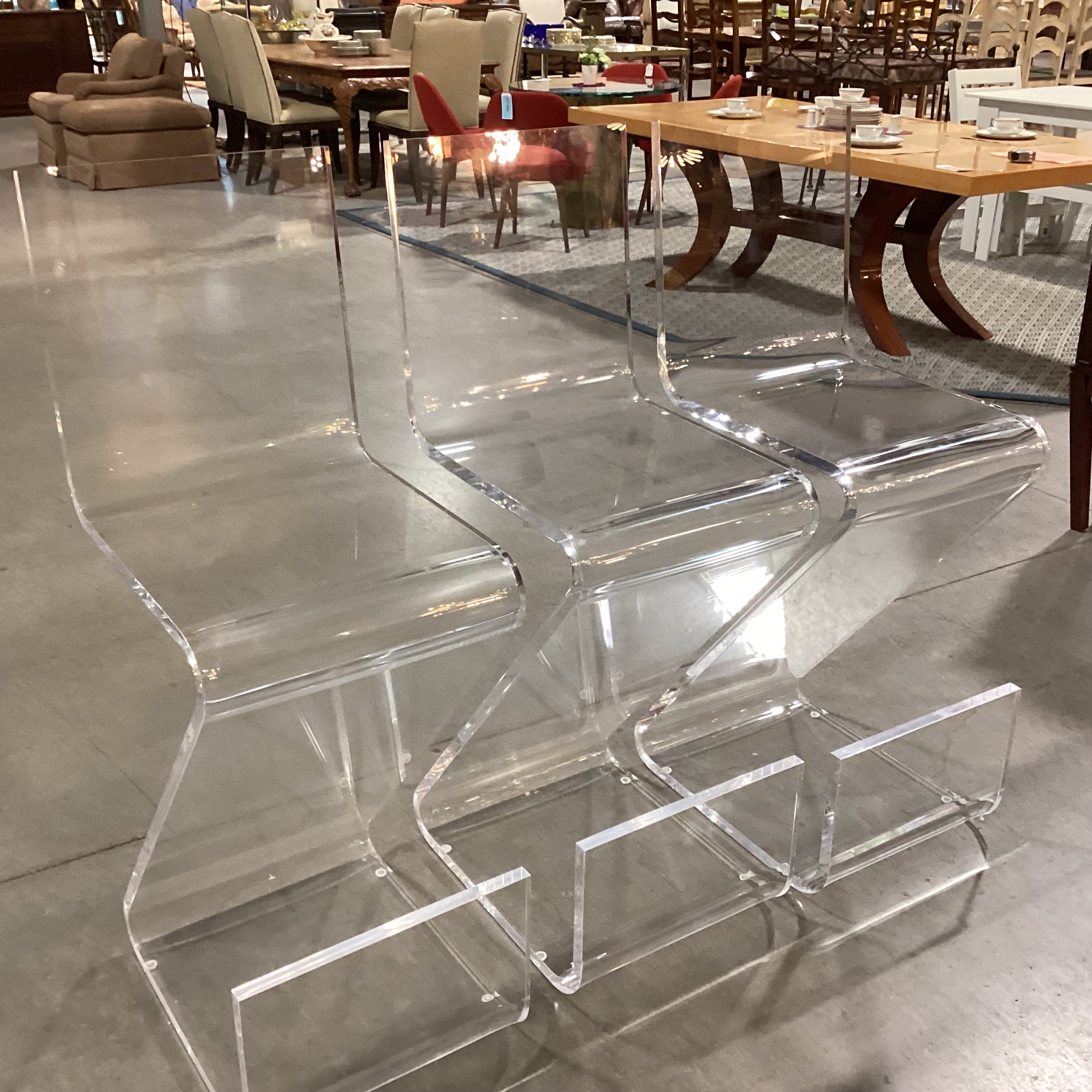 SET of 3 Z Shape High Back Thick Acrylic with Footrest Barstools 29.5"