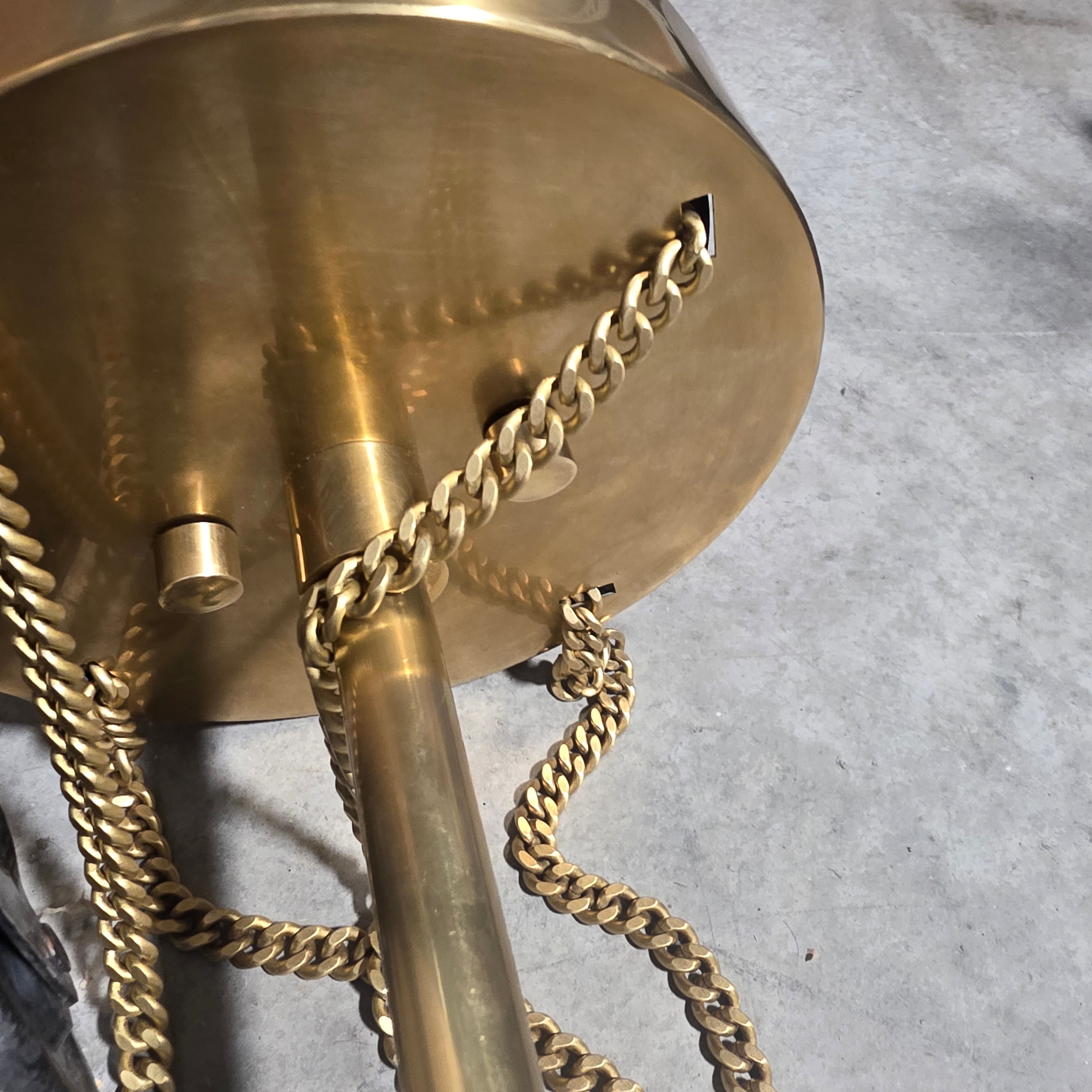 BRAND NEW Lariat Liner by Corbett Lighting with Gold, Gold Chains and Alabaster Stone Two Light Chandelier 48"x69"