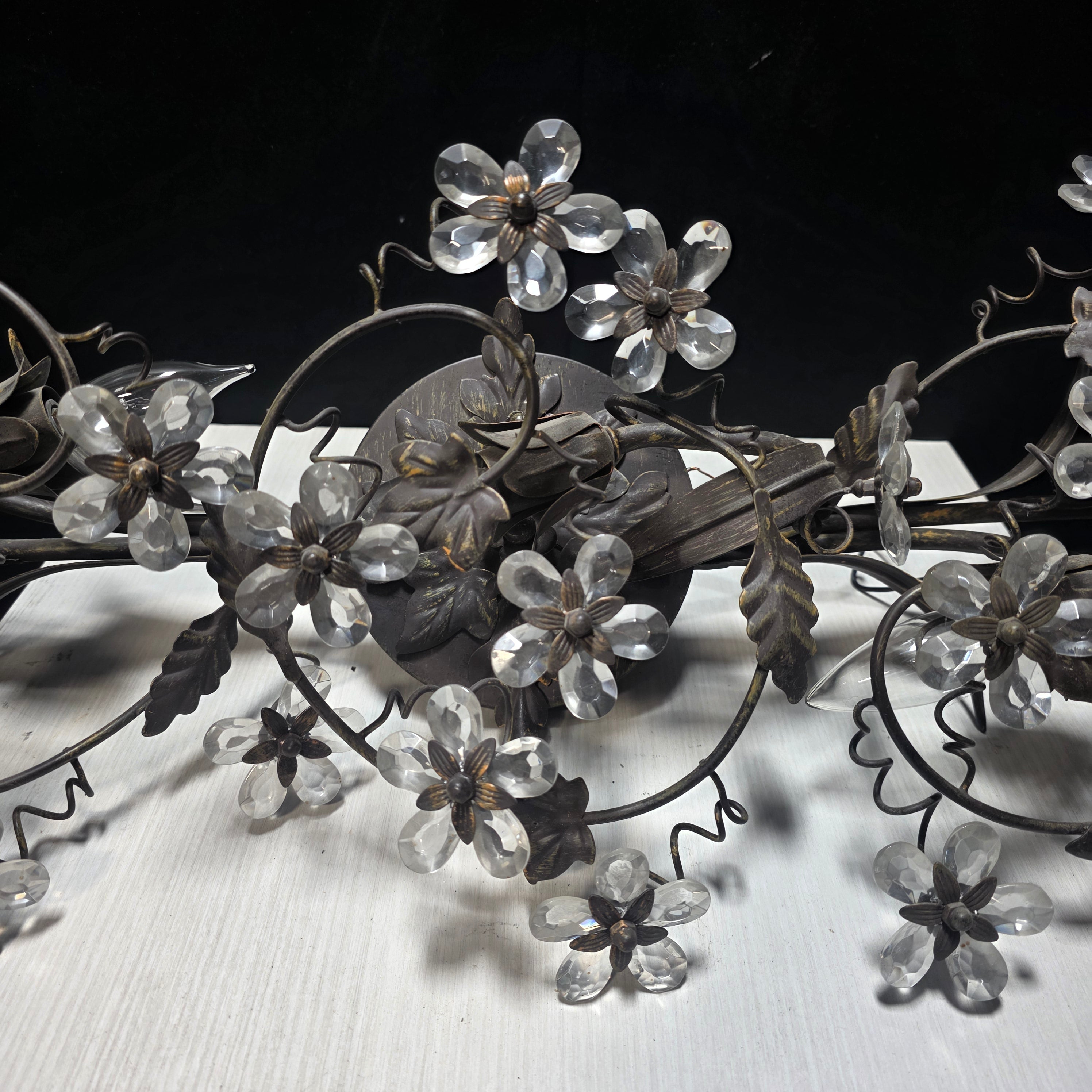 Glass Flower Steel Metal Vines and Leaves Light Wall Sconce 38"x8"x12"