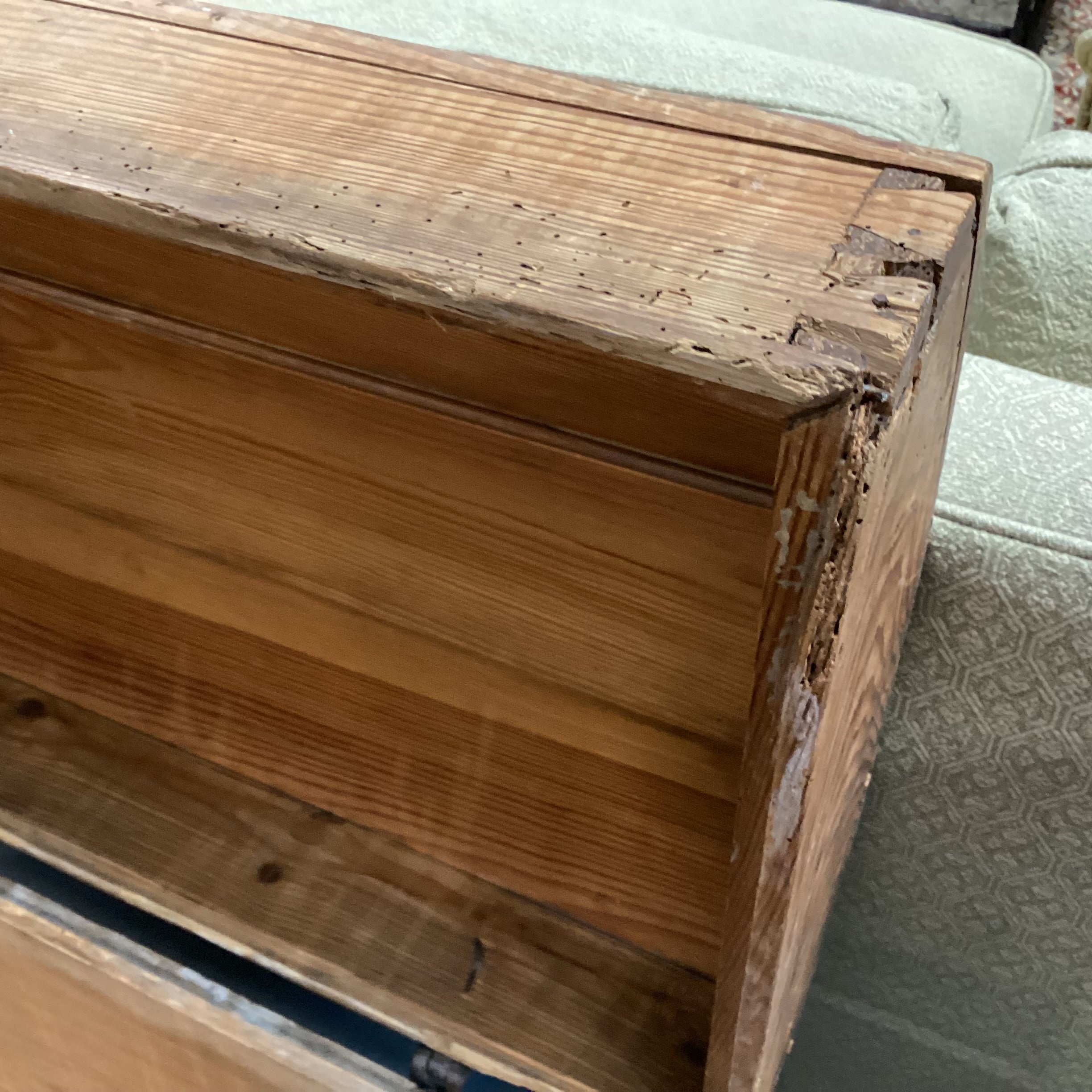 Antique Natural Pine with Wood Pegging & Iron Accent Trunk 37"x 21"x 24"