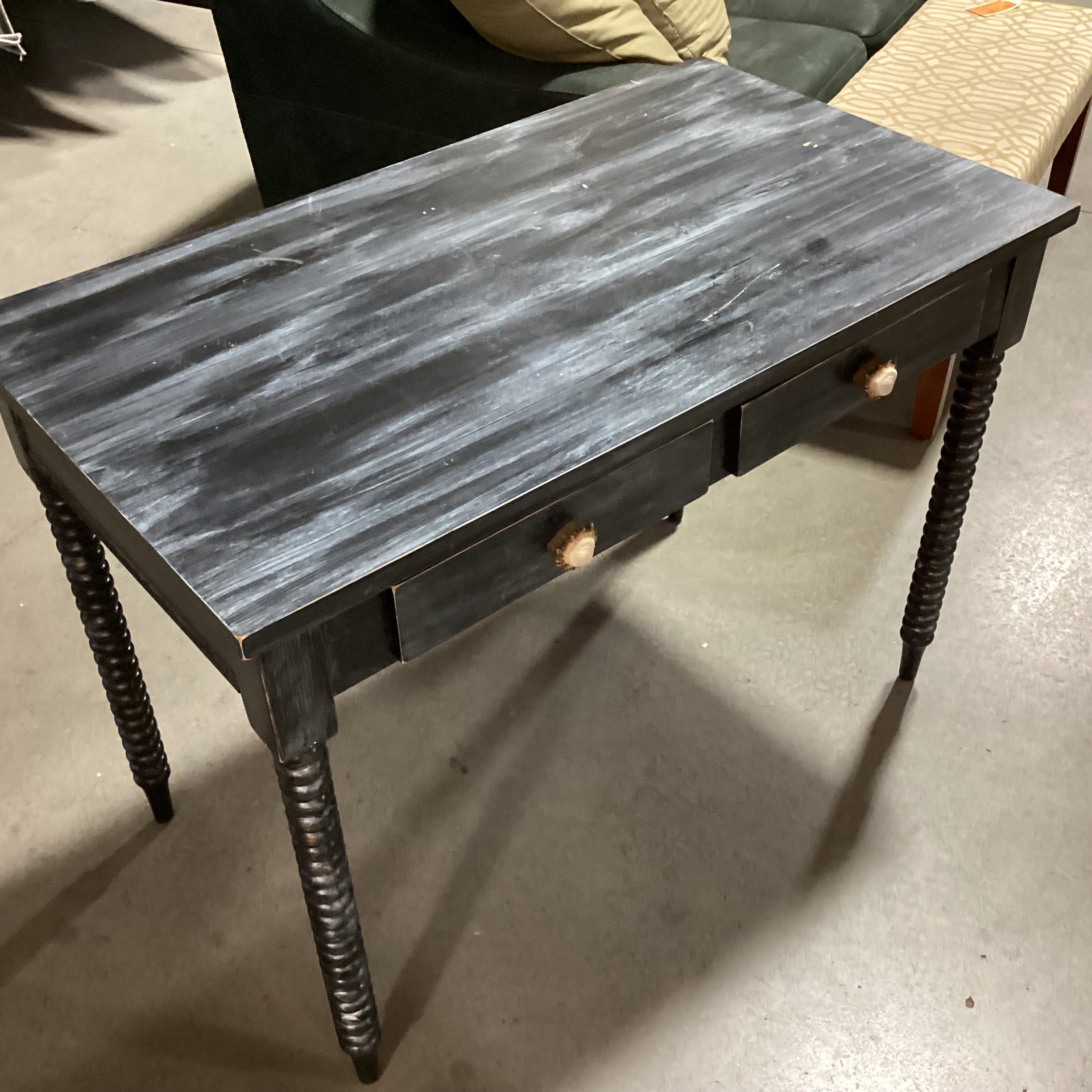 Midnight Finished Wood with Spindle Leg 2 Drawer Antler Pulls Desk 42"x 24"x 31"