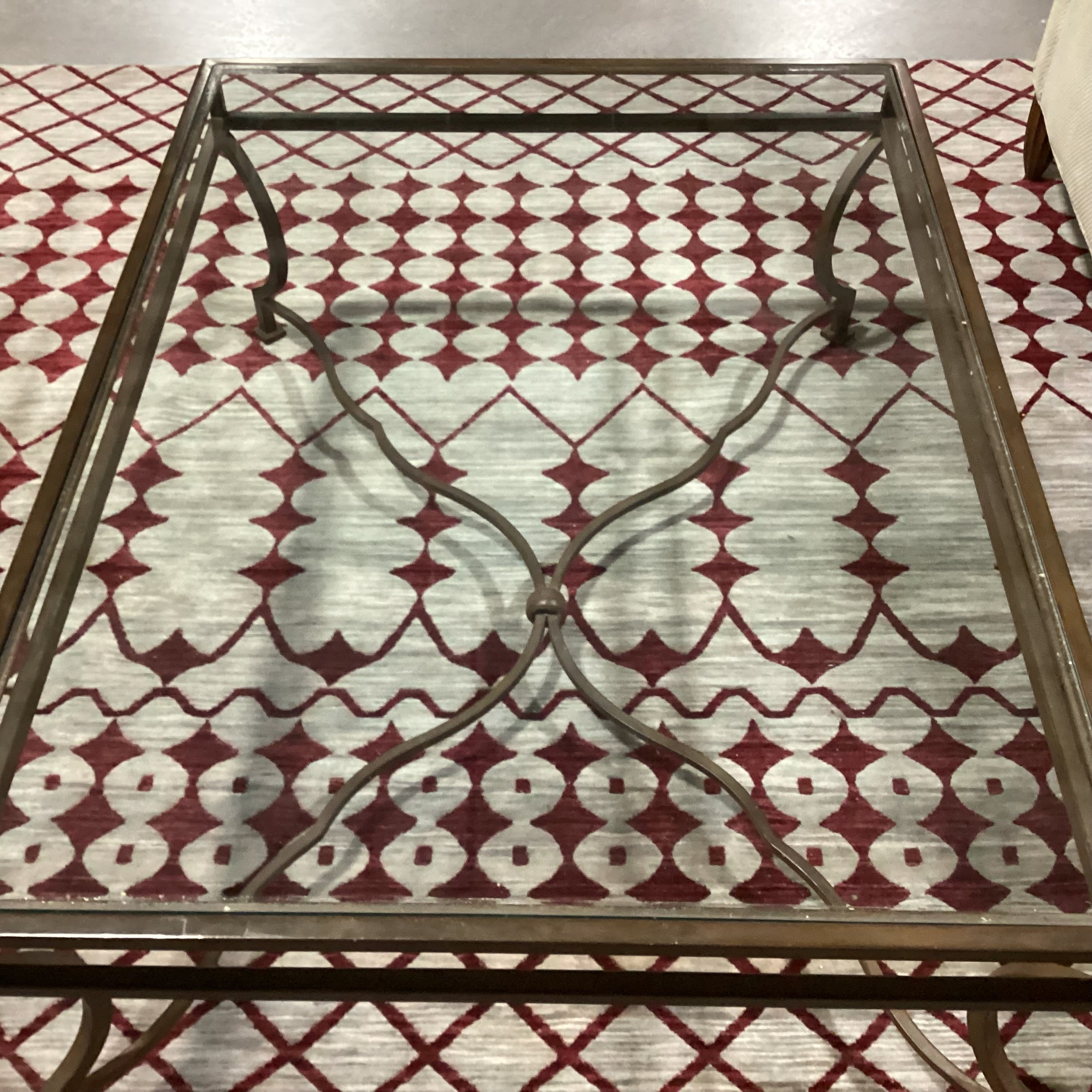 Iron with Trestle & Glass Coffee Table 48"x 36"x 17.5"