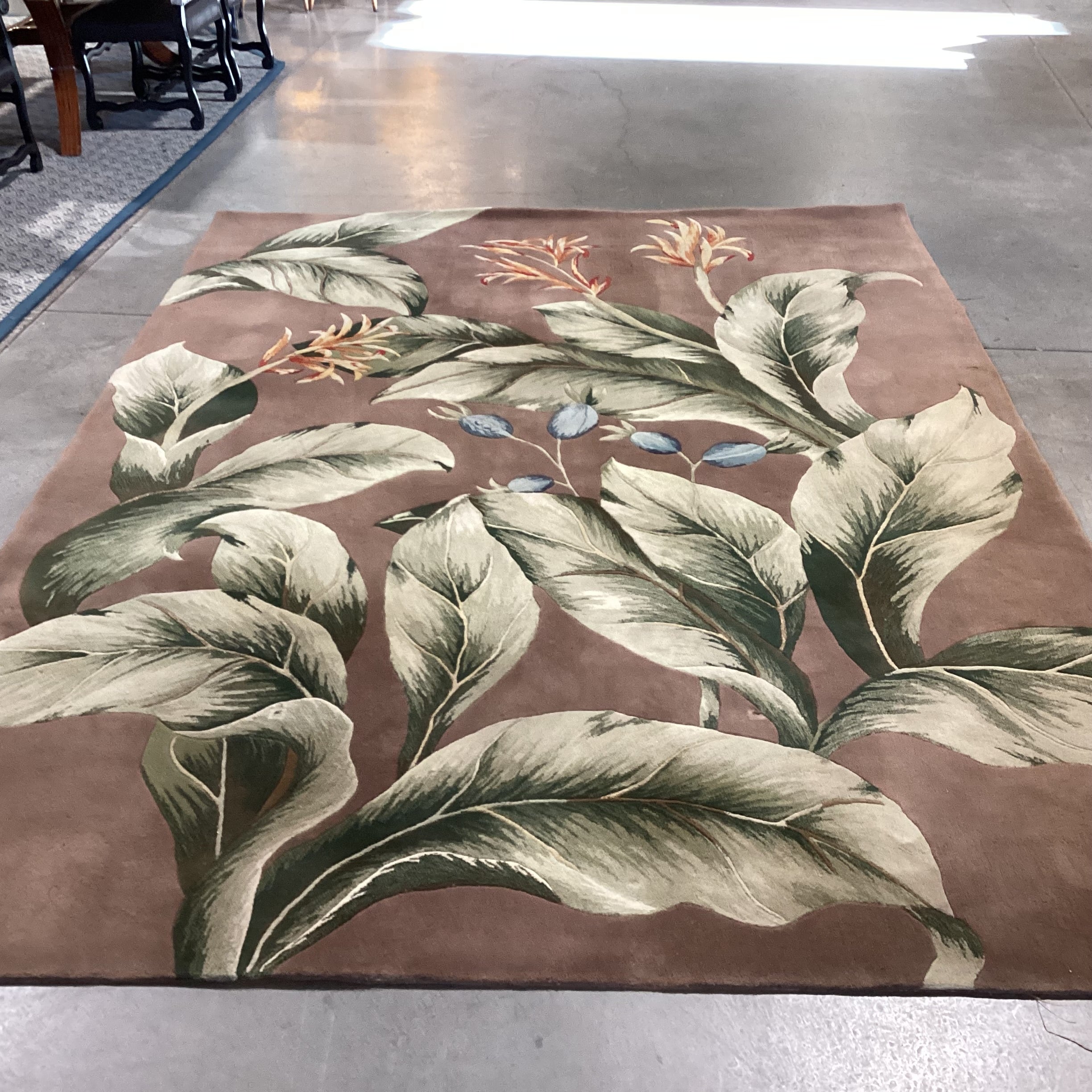 Nourison Tropics Collection Taupe & Green Tropical Floral Premium Quality Wool Rug 8'x 11'