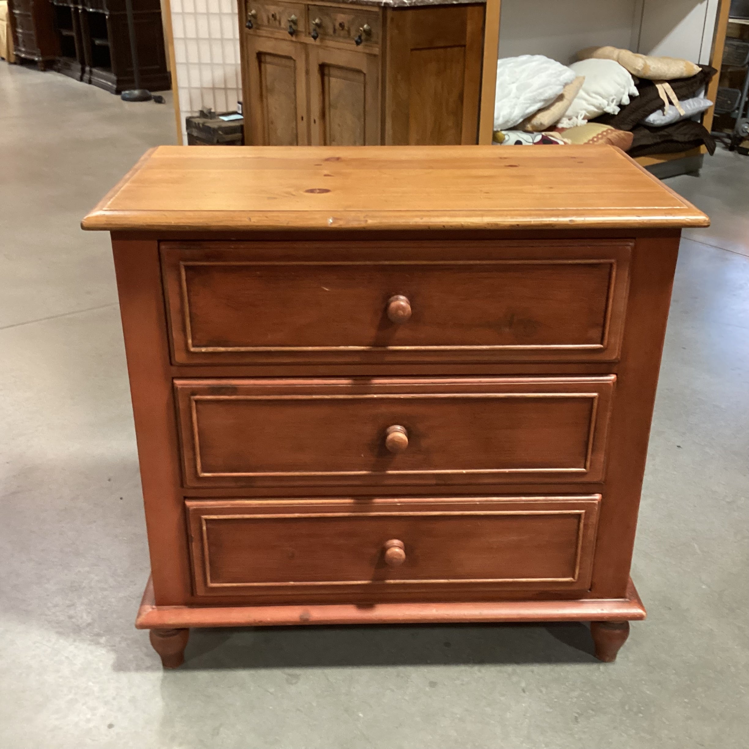 Rustic Country Red & Natural Distressed Pine 3 Drawer Chest 34"x 18"x 32"