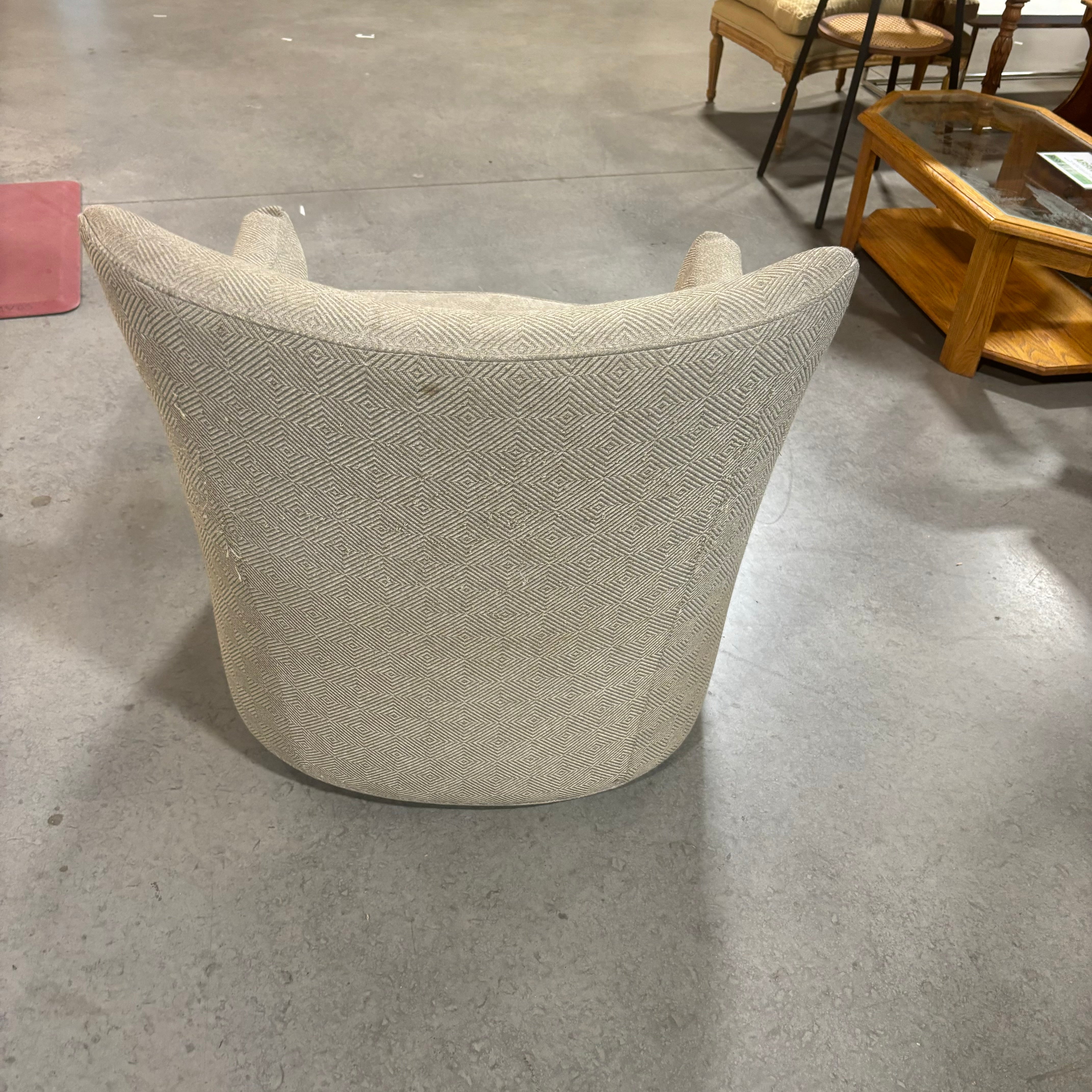 Jessica Charles Curved Highback Herringbone Pattern Swivel Chair 31"x 37"x 34"