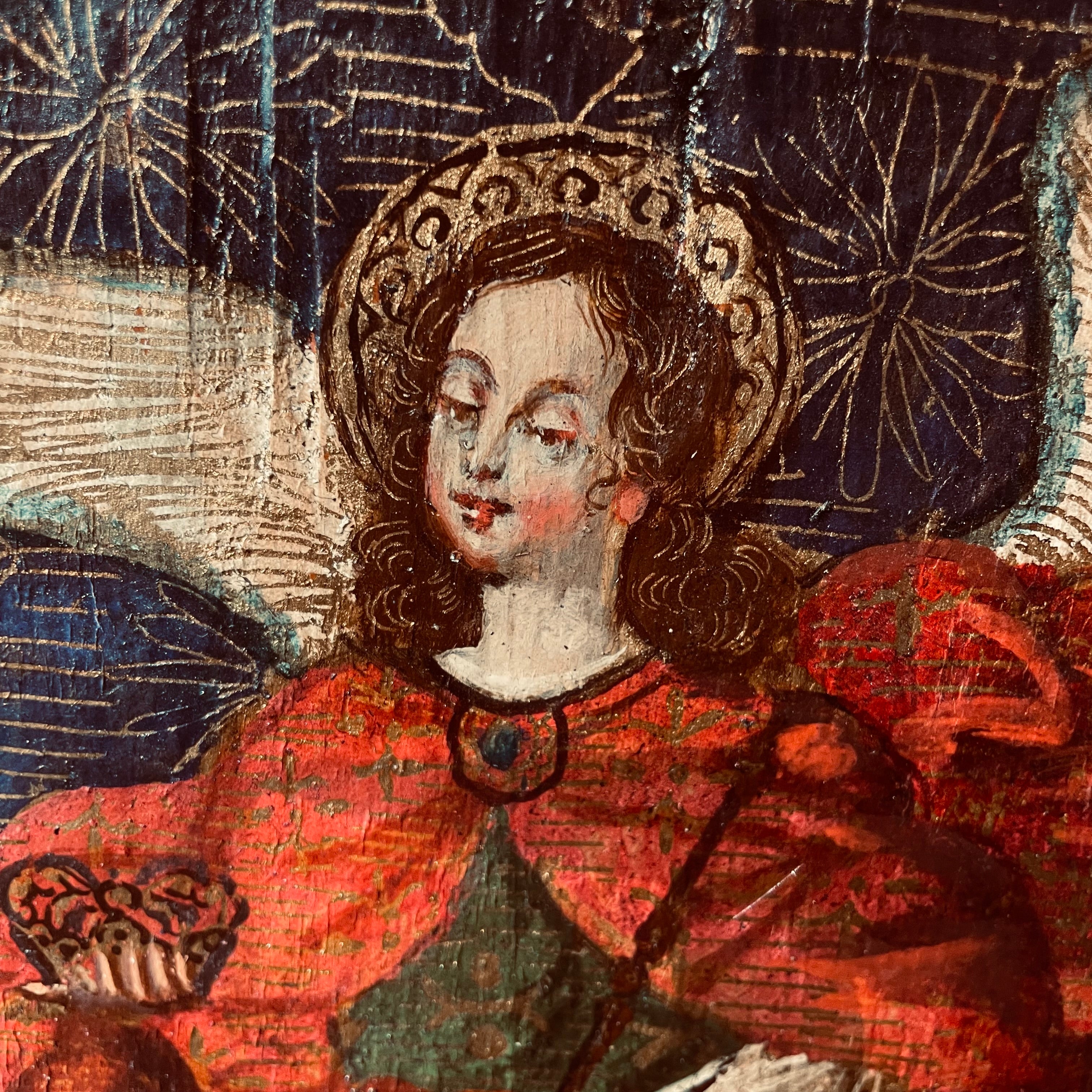 Vintage Cuzco Style Handpainted on Wood Angel Con Cetro, from Raul Mercier Design