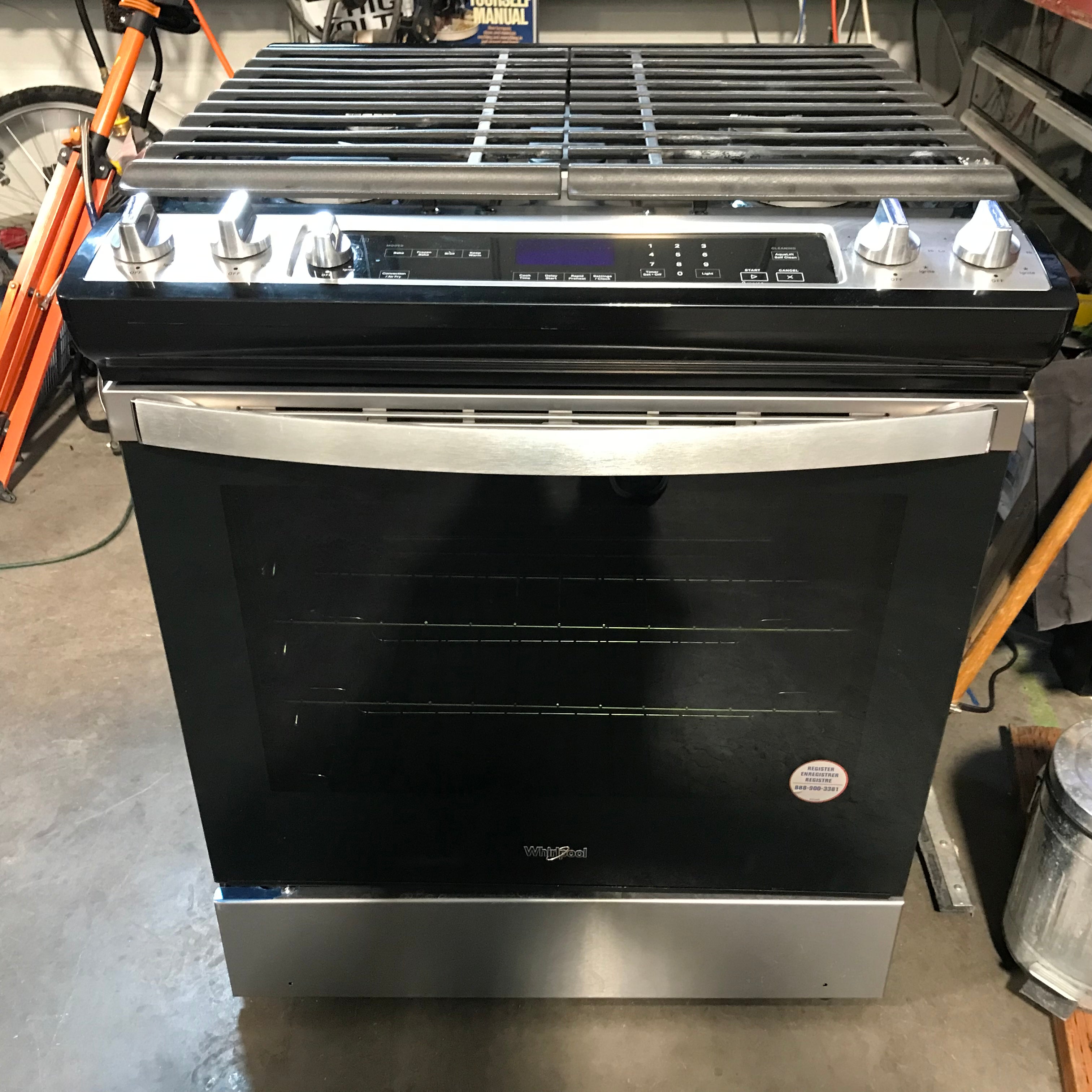 Whirlpool Black Glass Door 5 Burner Gas Range 30"x 28"x 38"
