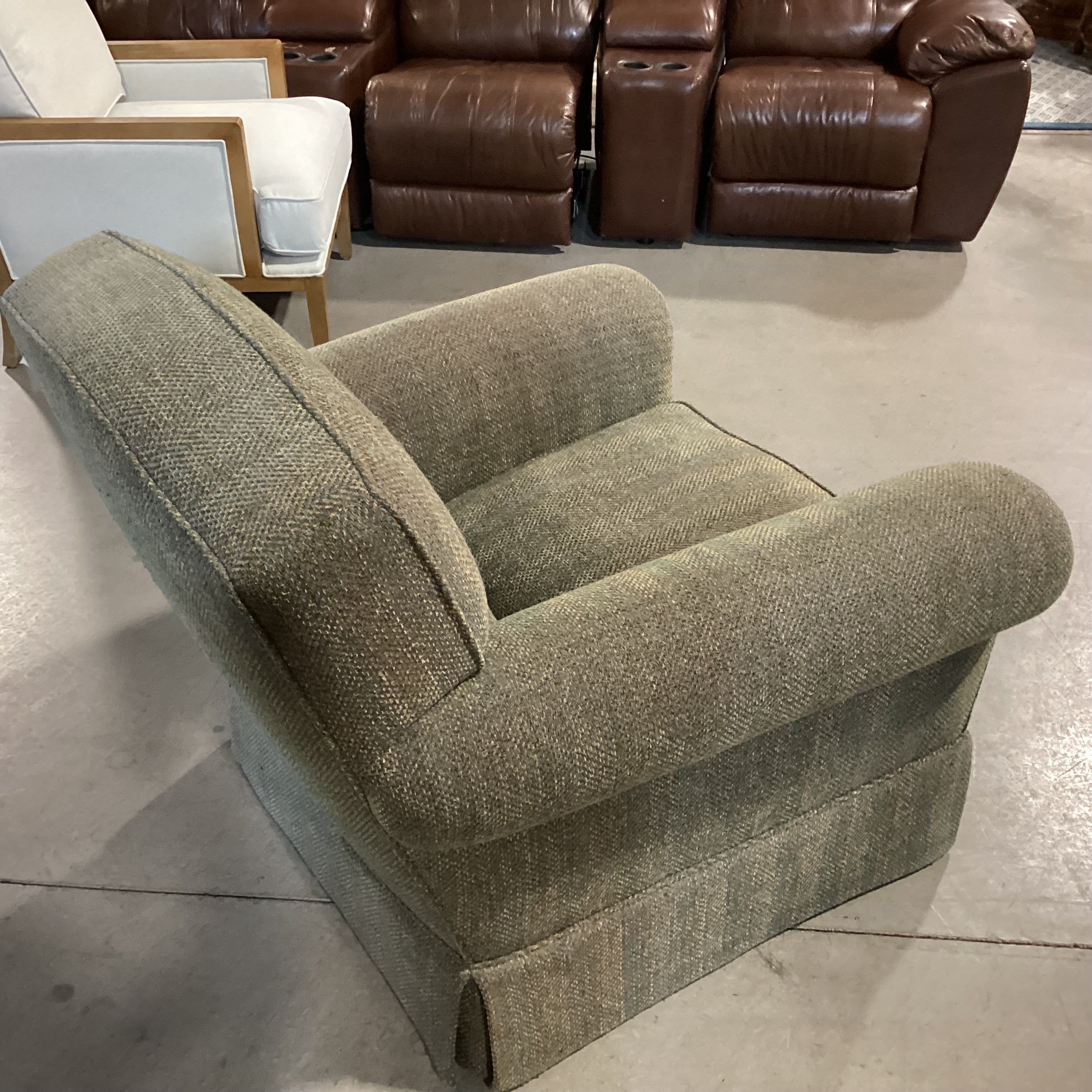 D Langston Green Woven Roll Arm with Tailored Skirt Chair 39"x 42"x 35"