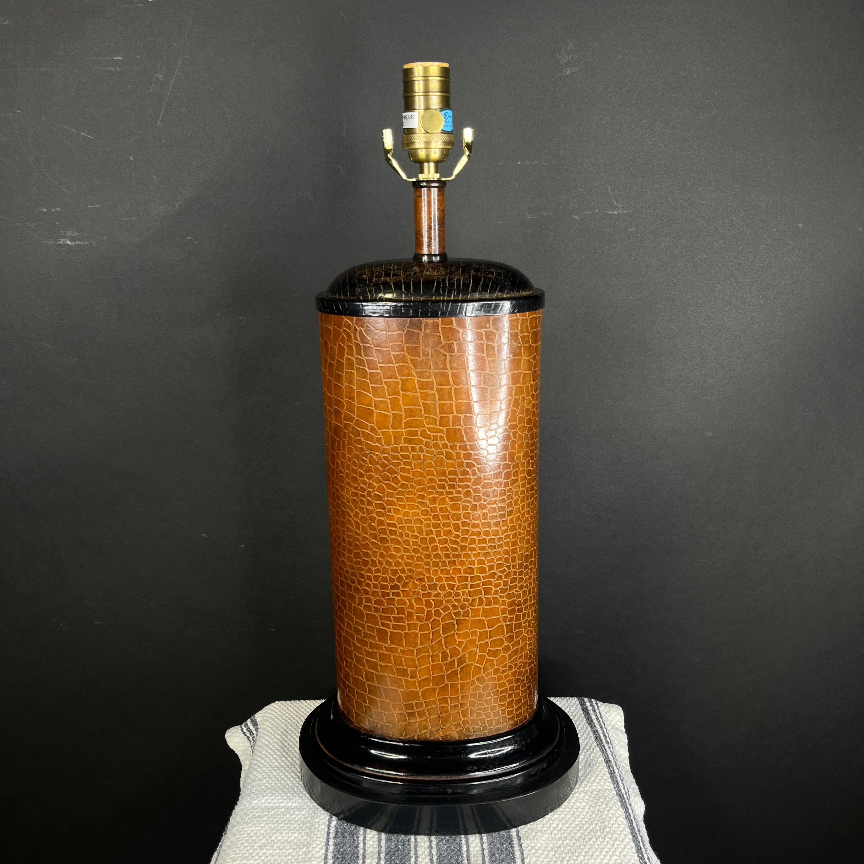 Metal 2-Tone Brown Faux Alligator without Shade Table Lamp 9.5”x 7”x 22”