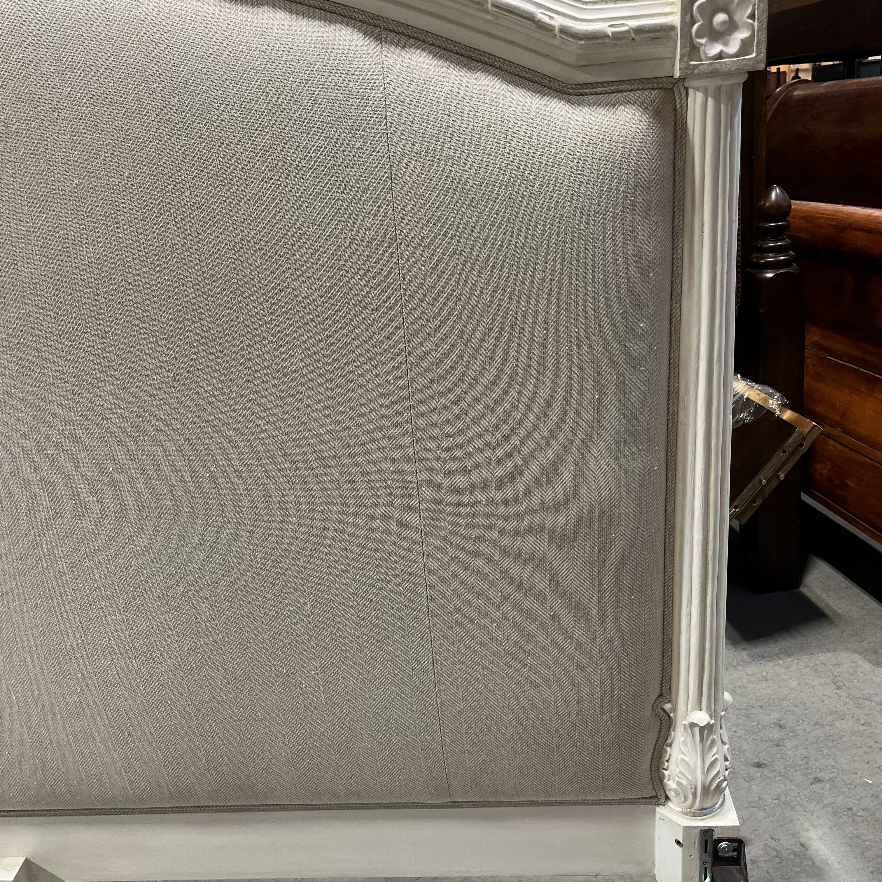 King White Solid Painted Wood With Silver Accents And Linen Bed Set  82.5"x 87"x 59"