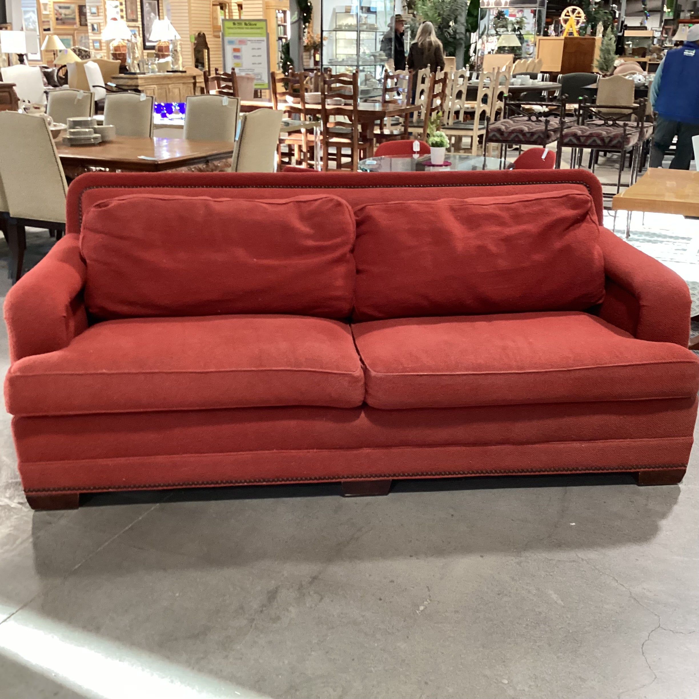 Stanford Furniture Red Boucle Nailhead Down Mix Sofa 90"x 41"x 37"