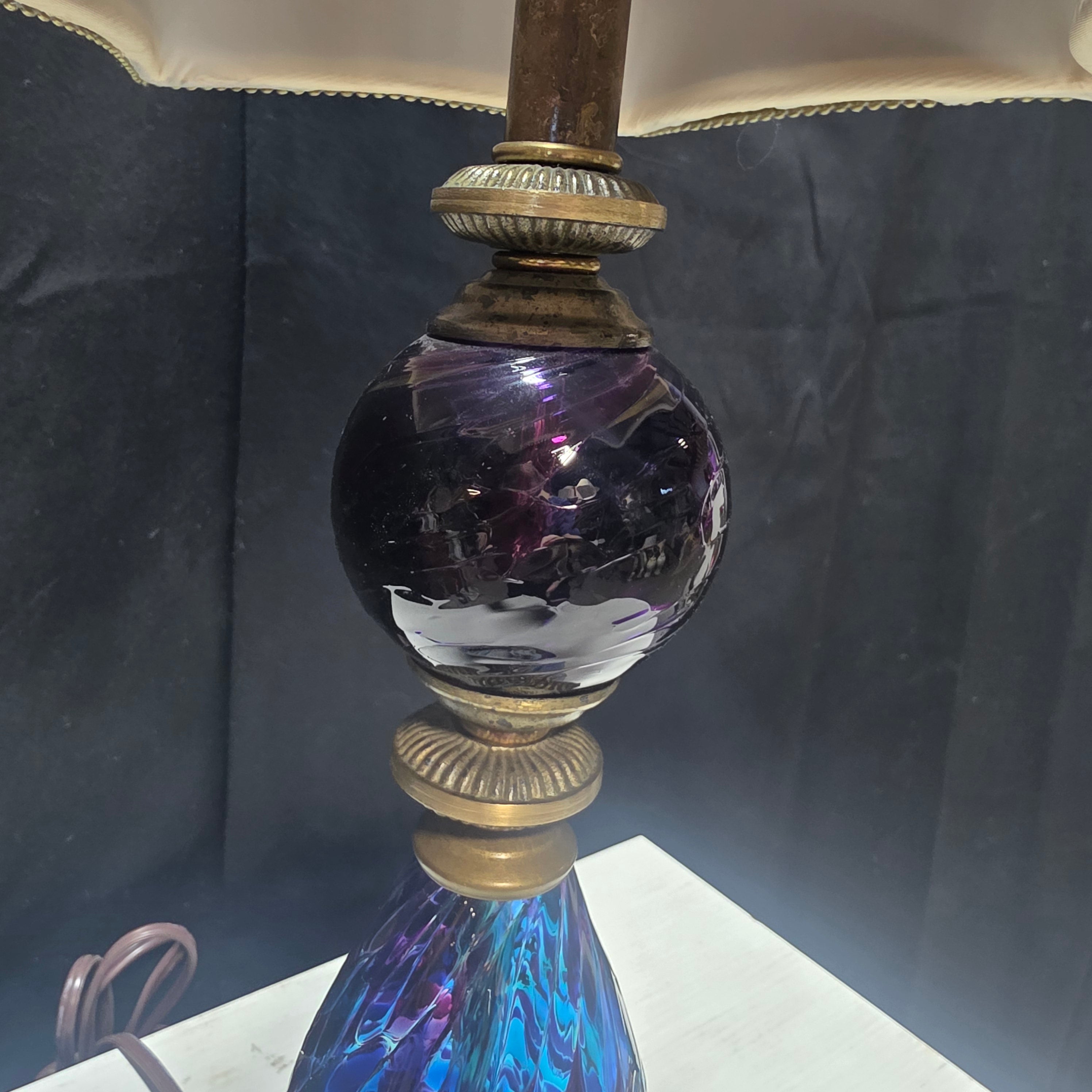 Czech Glass Bohemian Blue and Purple Glass Bohemian Style Table Lamp 10"x10"x26"