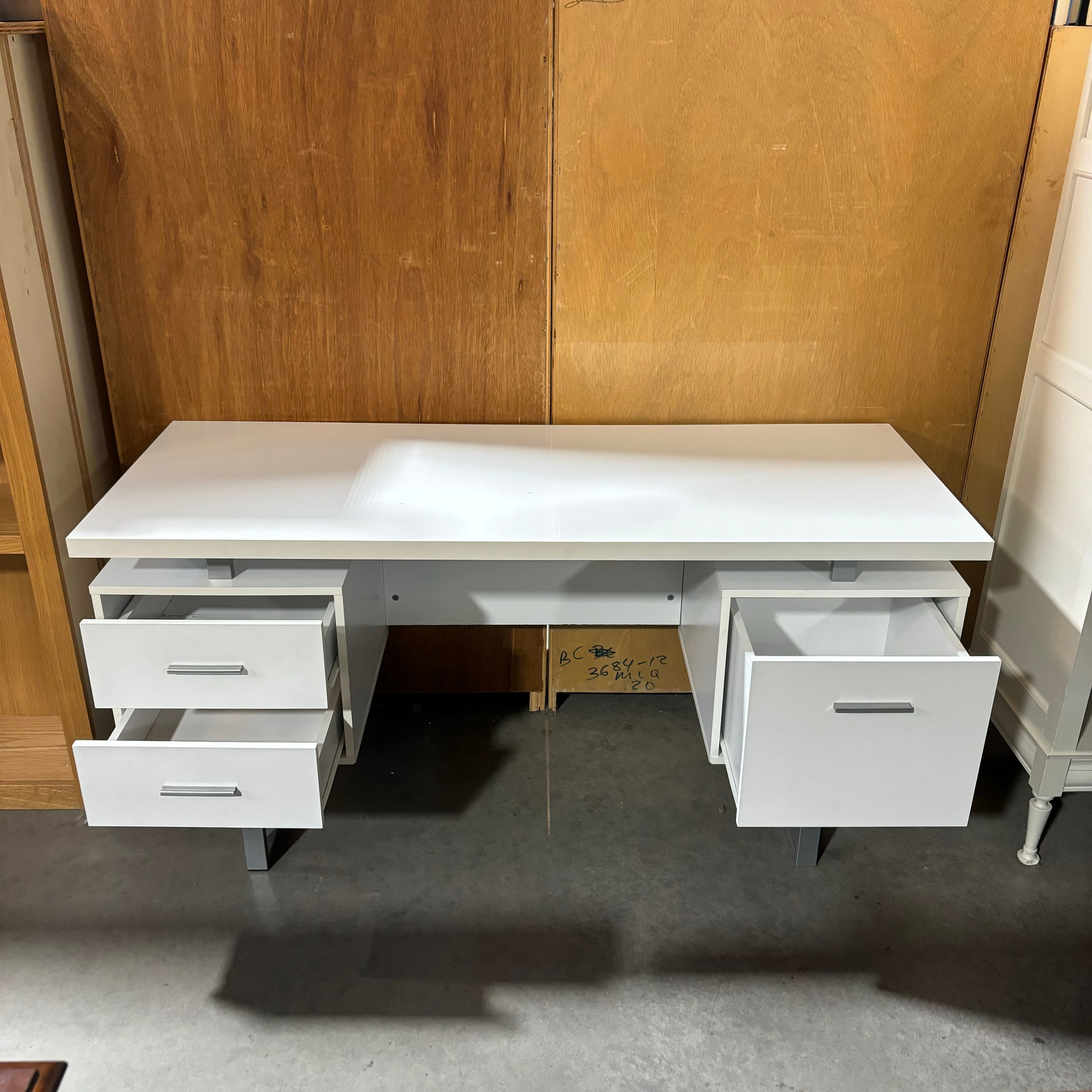 White Laminate with Steel Base & Pulls 3 Drawer Desk 60"x 24"x 30"