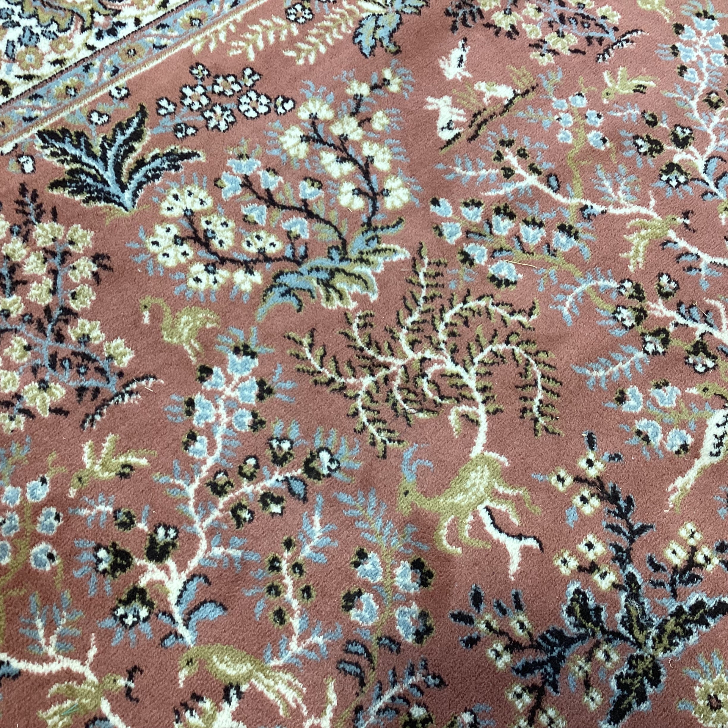 Galaxy Made in Belgium Vintage Salmon Blue Grey & Gold Leaf Floral Pure Virgin Wool Pile Rug 7'11"x 11'4"
