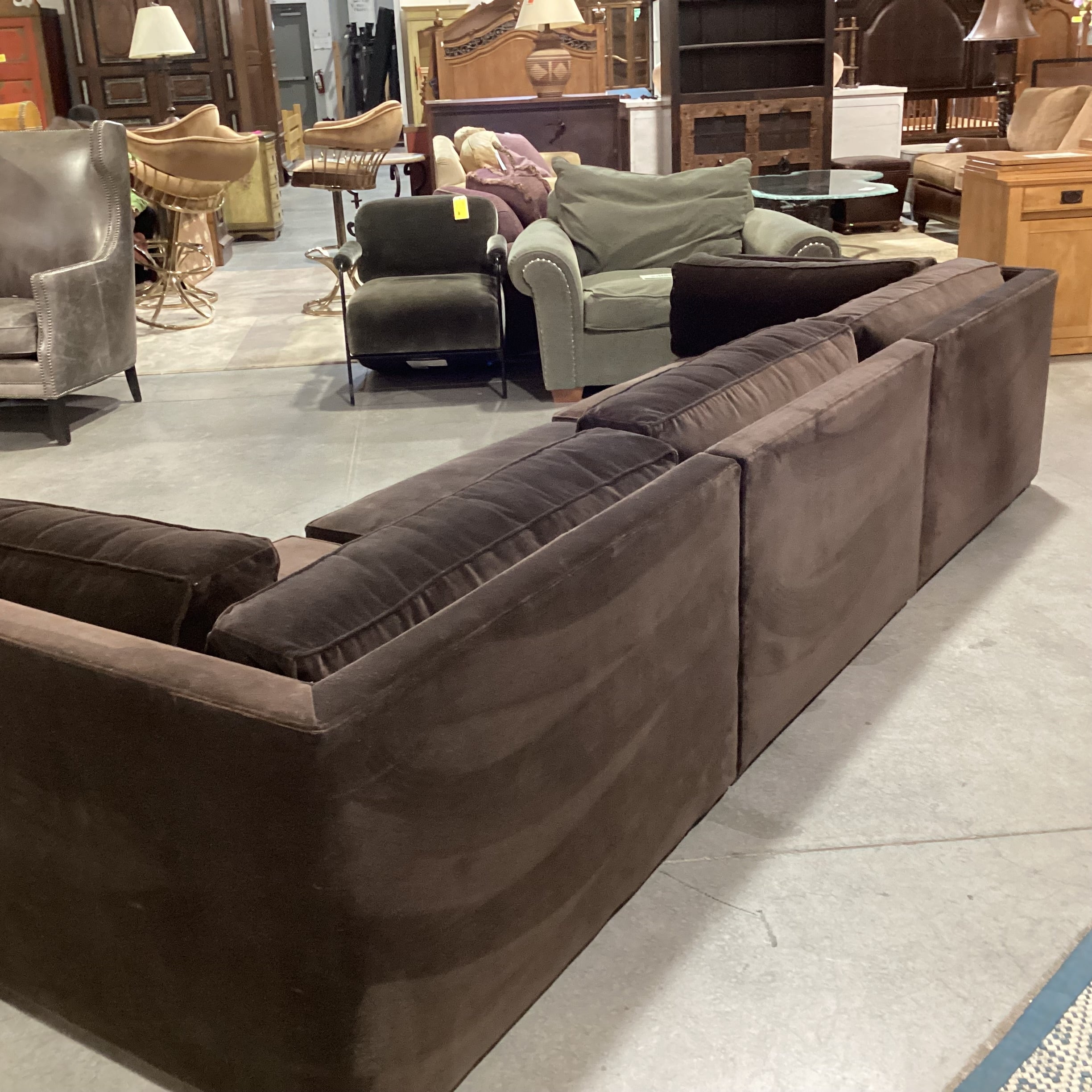 CB2 Oriole 3 Piece Dark Brown Performance Velvet Modular Sectional 126"x 43"x 2.5"