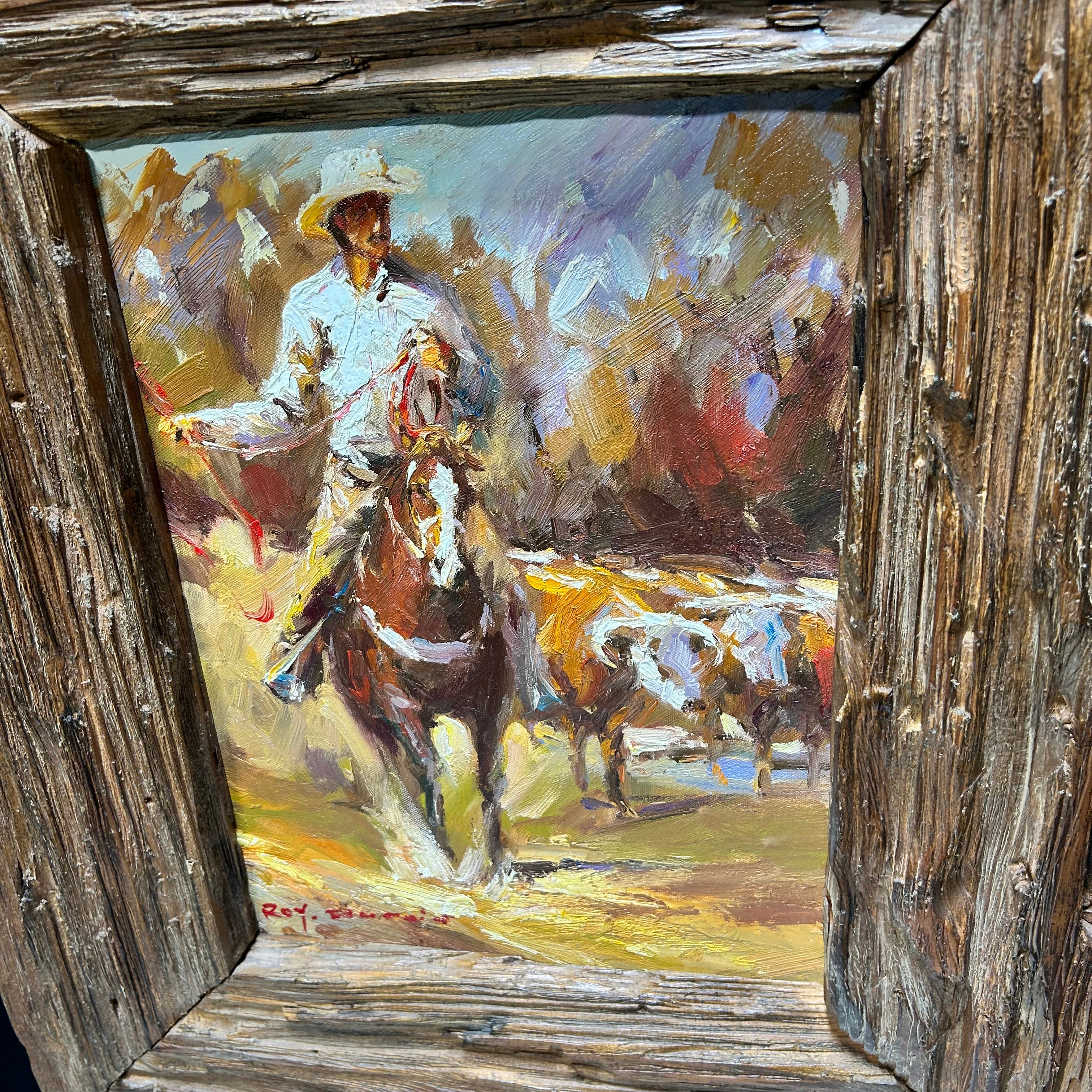 Roy Dupuis "Cowboy With Cattle" From Royal Street Fine Art 21.5x 25"