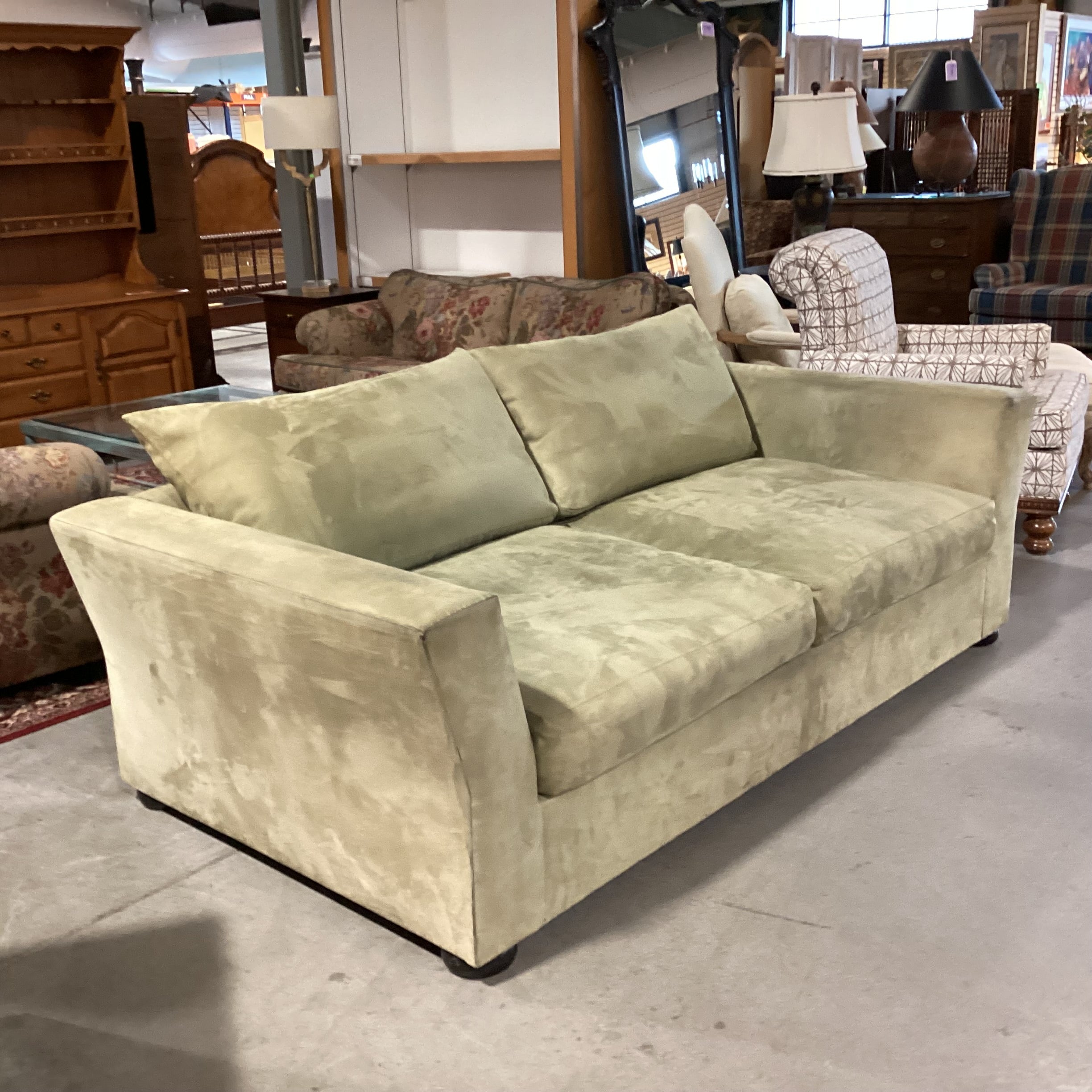 Light Sage Ultra Suede Sofa 87"x 43"x 27"