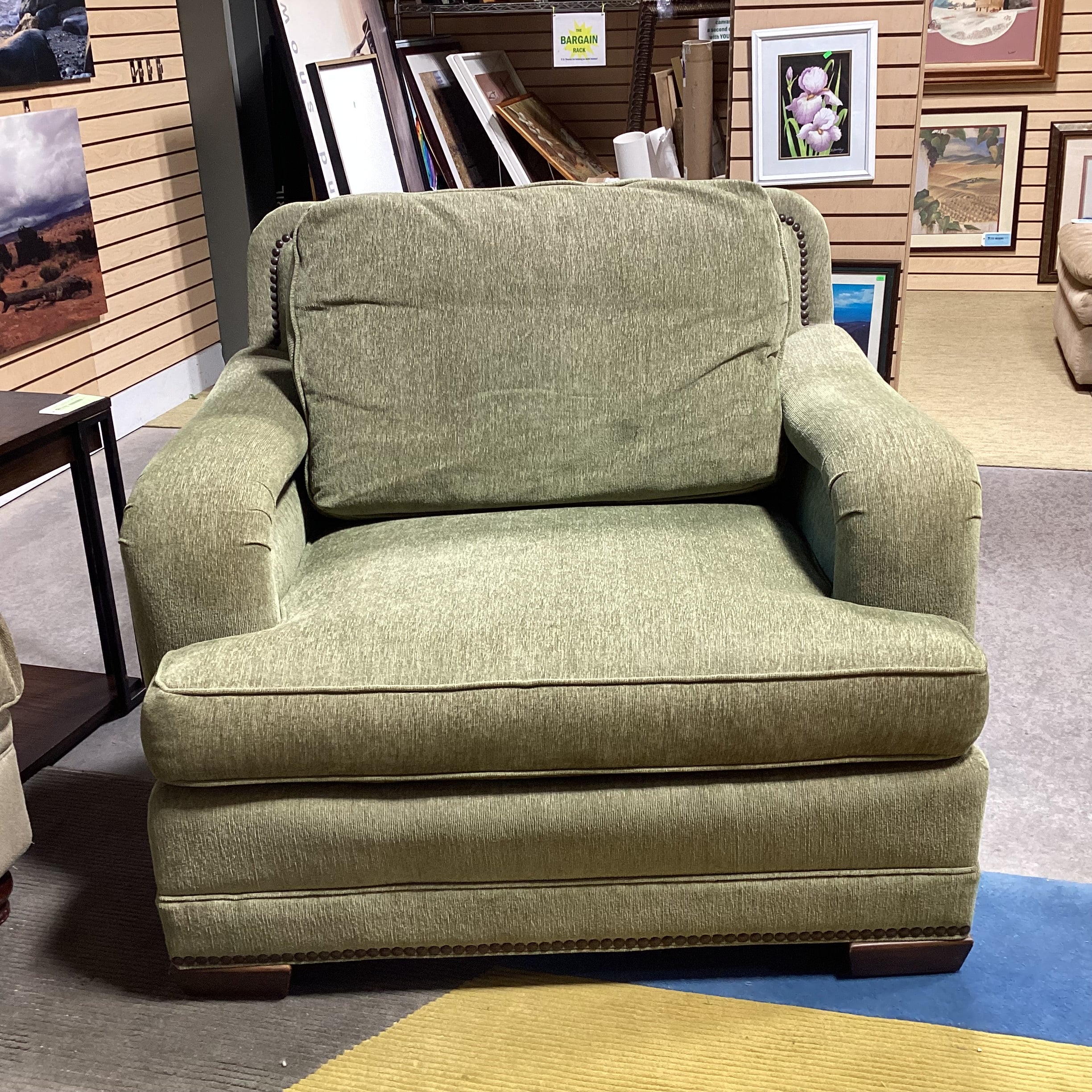 Stanford Furniture Light Green Nailhead Oversized Chair 46"x 39"x 38"