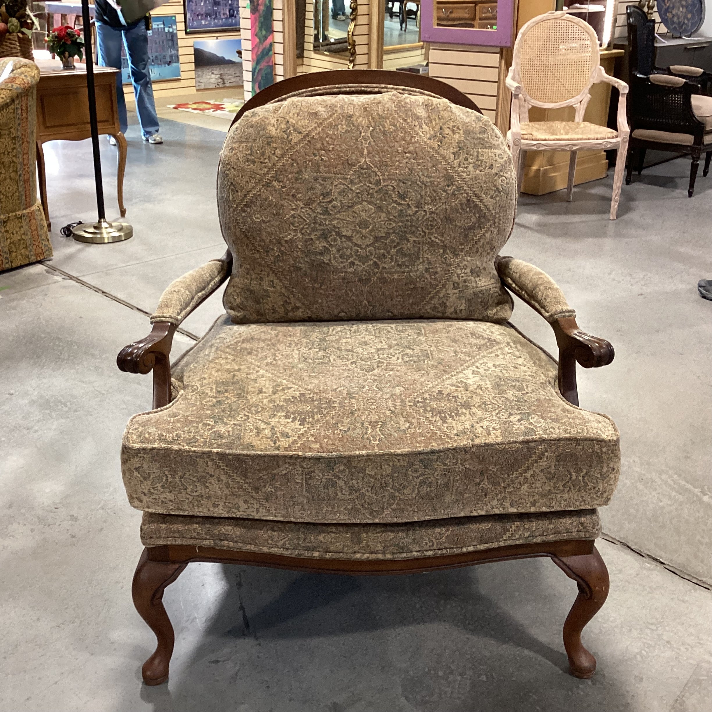 Harden Furniture Carved Wood with Back Detail Gold & Sage Design Chair 35"x 35"x 46"