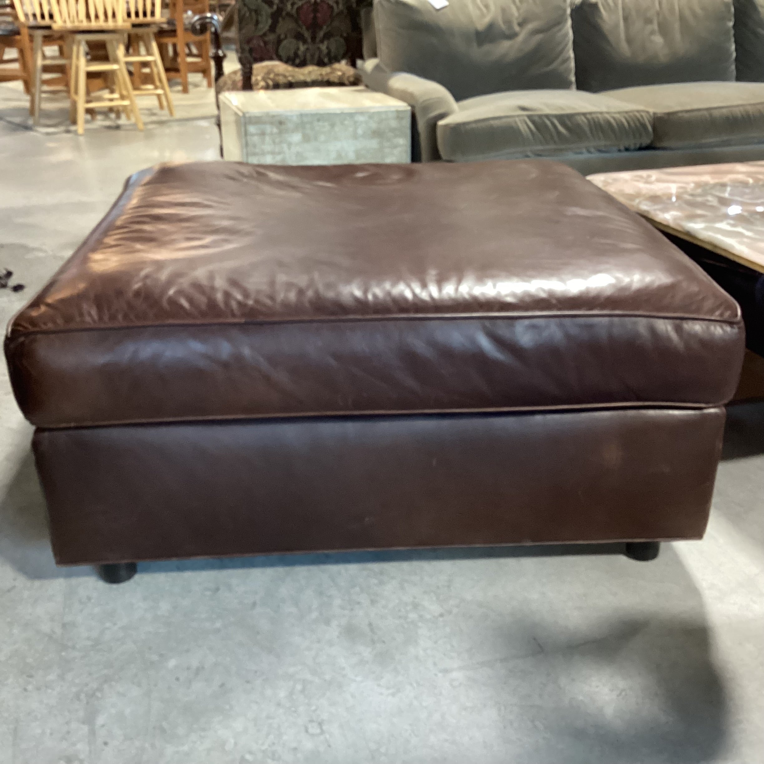 Brown Leather Square Ottoman 42"x 42"x 19"