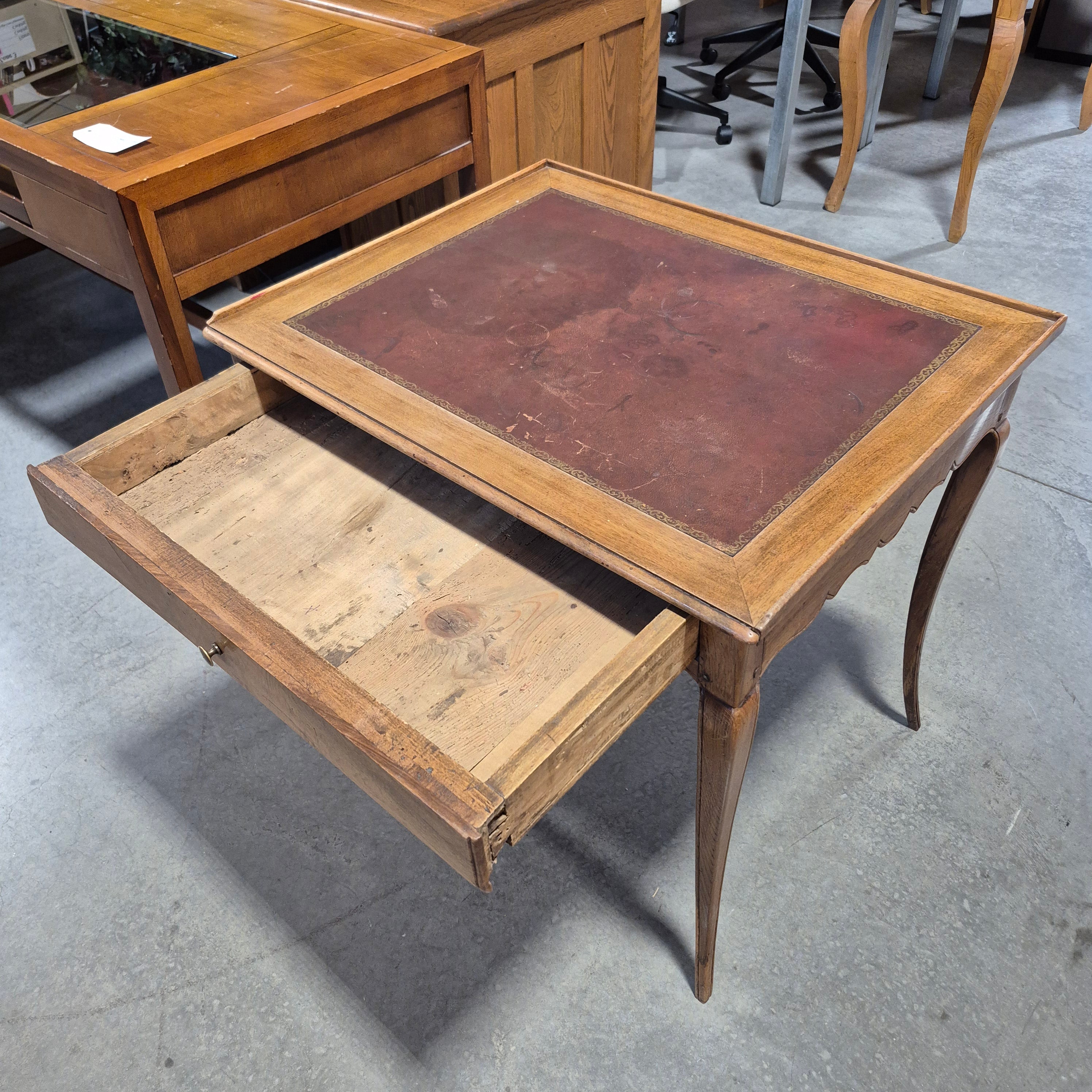 Wood with Brown & Gold Leather Inlay 1 Drawer Accent Table 30.5"x 24"x 28"