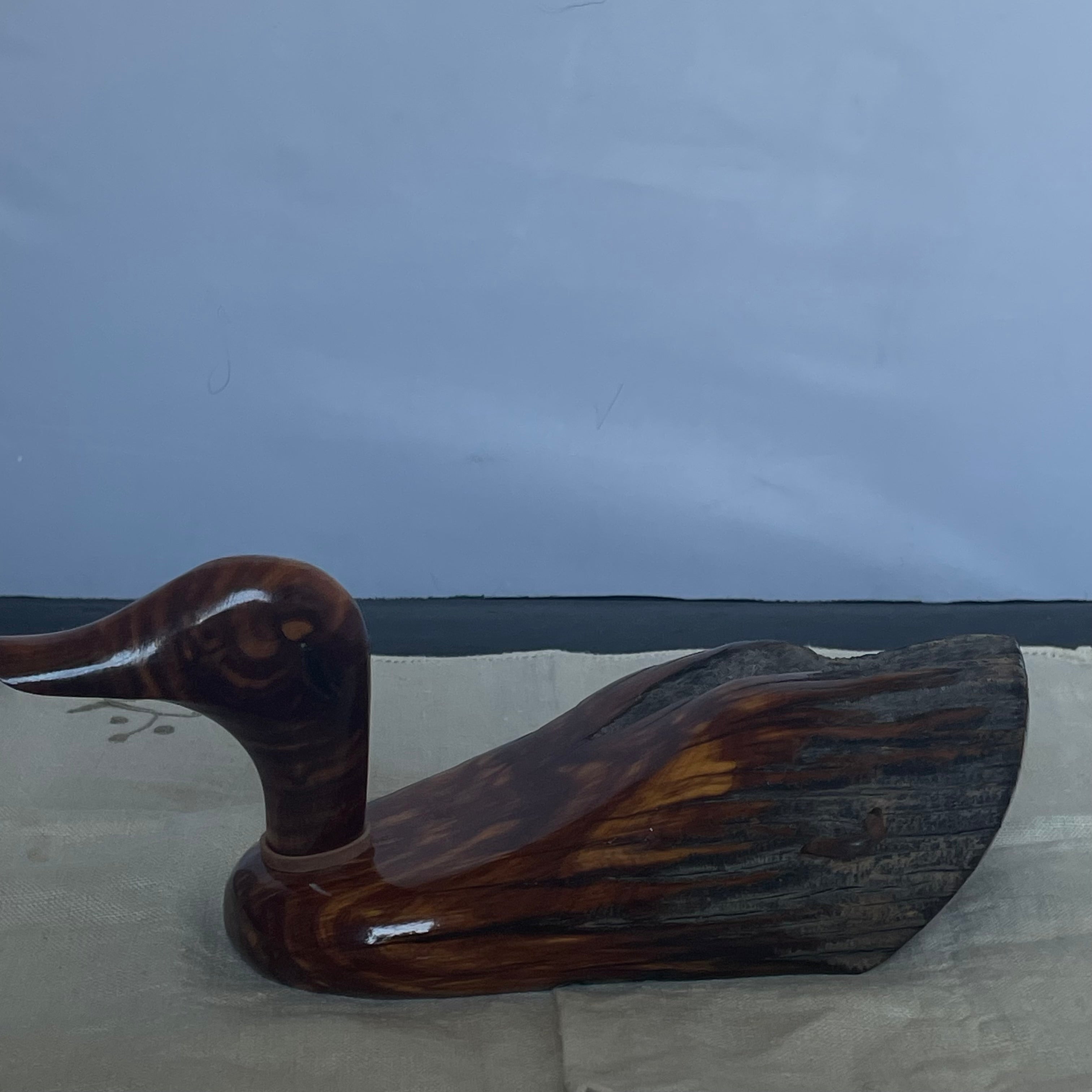 Tim Bergren Signed Carved Wood Fence Post Duck Sculpture, 10"x3.5"x 3.75"