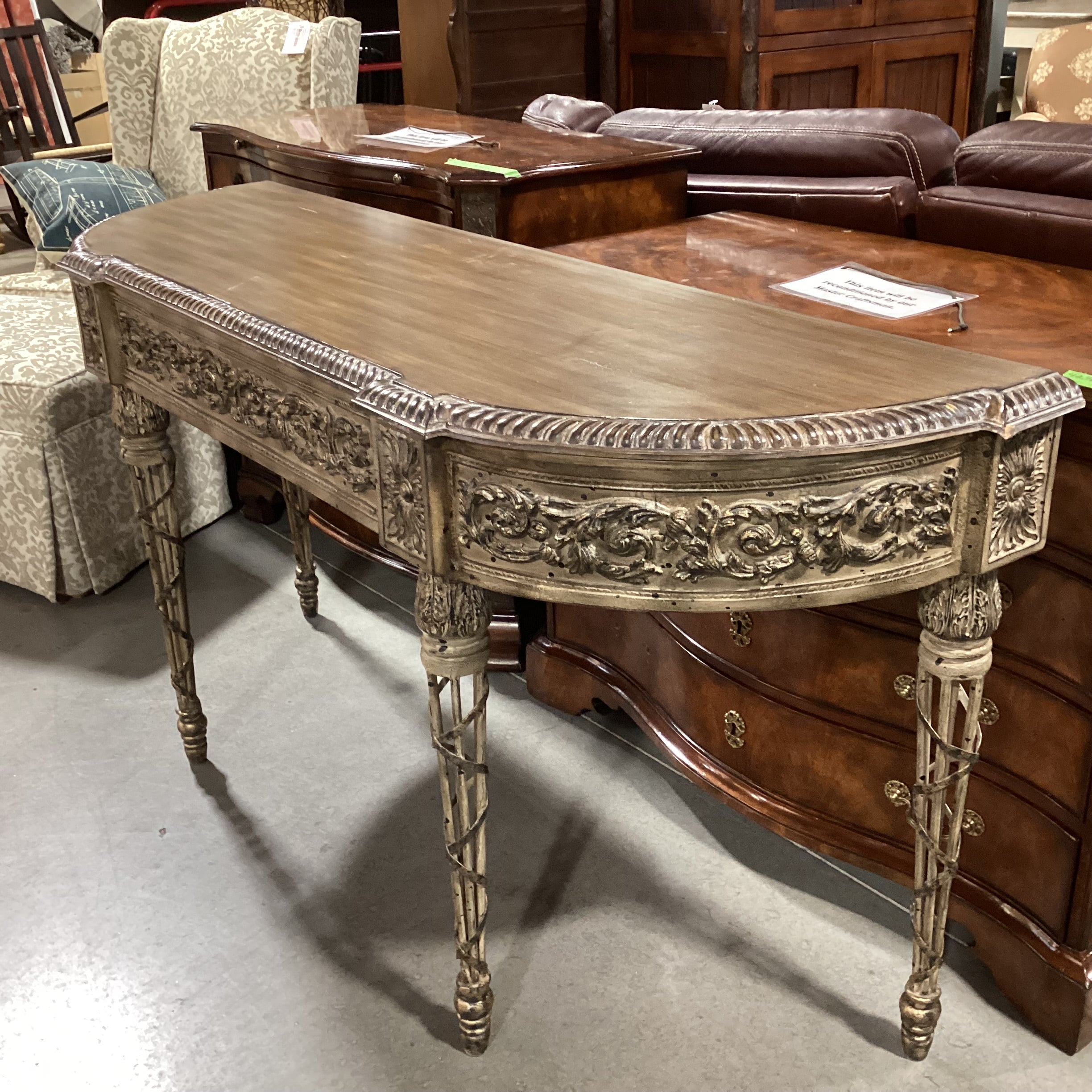 Antiqued Finish Ornate Carved Wood Composite & Metal Sofa Table 66"x 20"x 34.5"